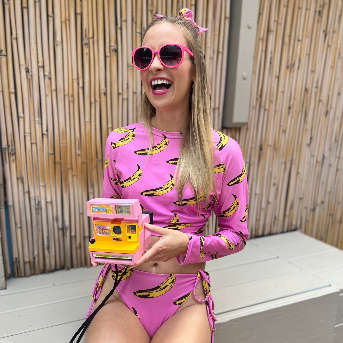Pink Banana- Recycled long-sleeve crop top (Multi-functional)