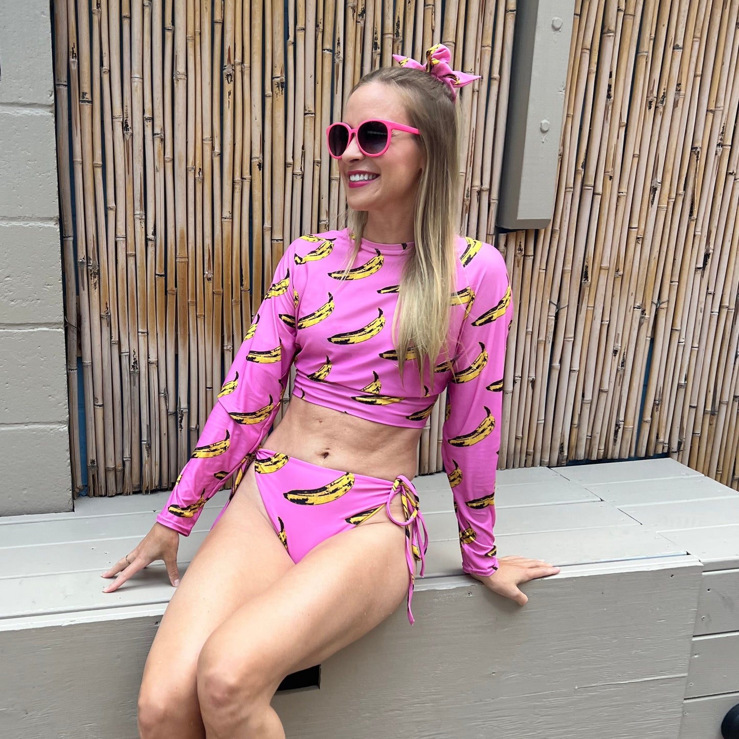 Pink Banana- Recycled long-sleeve crop top (Multi-functional)