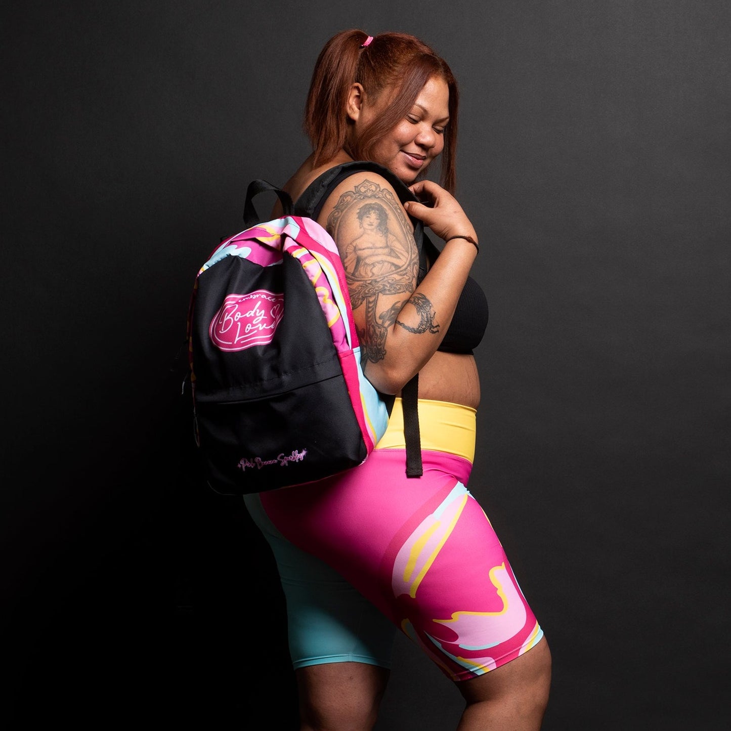 Embrace Body Love Logo Backpack- Black/Pink