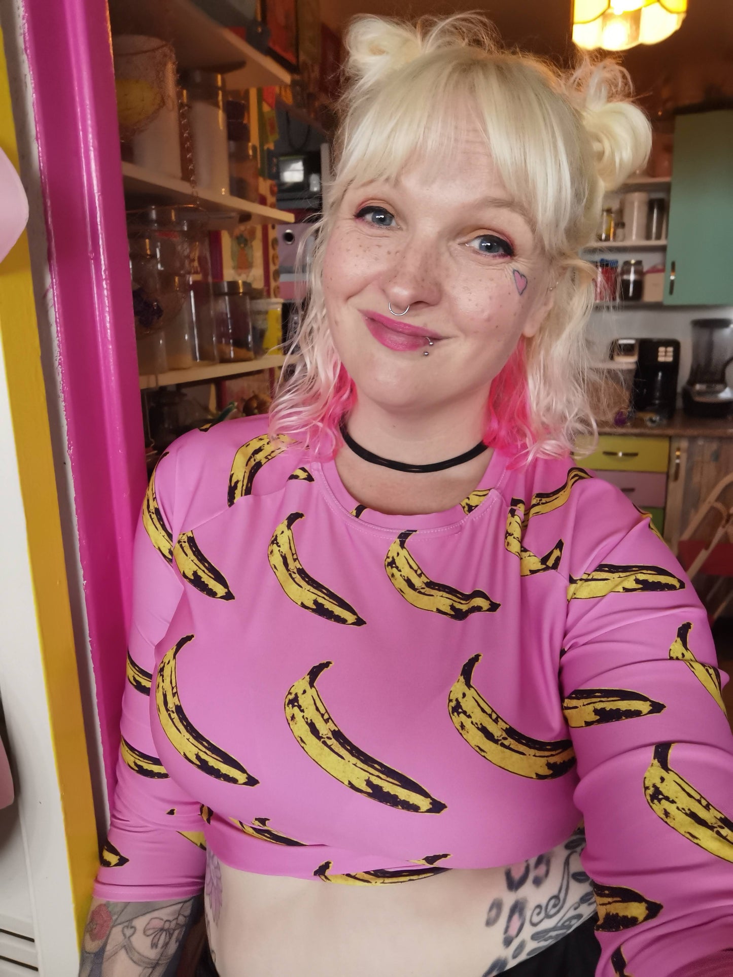 Pink Banana- Recycled long-sleeve crop top (Multi-functional)