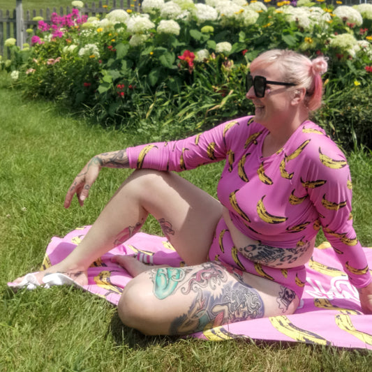 Pink Banana- Recycled long-sleeve crop top (Multi-functional)