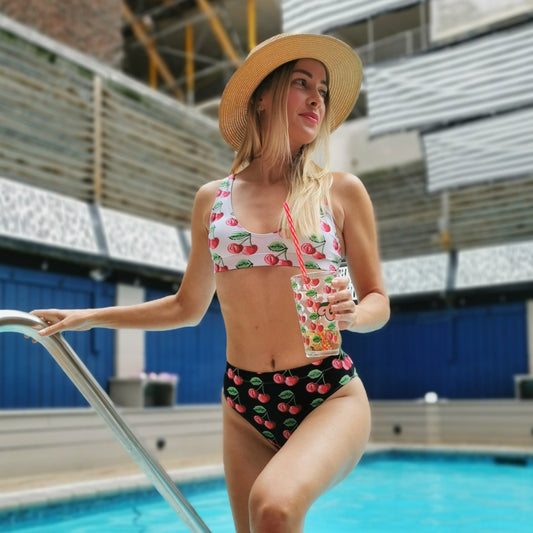 "Cherry On Top" Cherry Vulva- High-Waisted Bikini Bottom Separates, Black (Recycled)