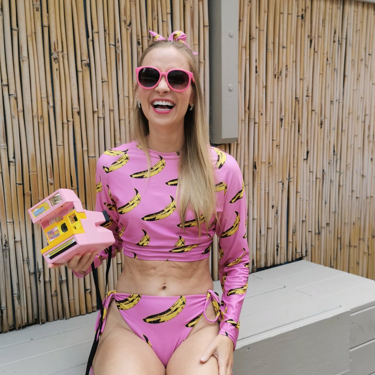 Pink Banana- Recycled long-sleeve crop top (Multi-functional)