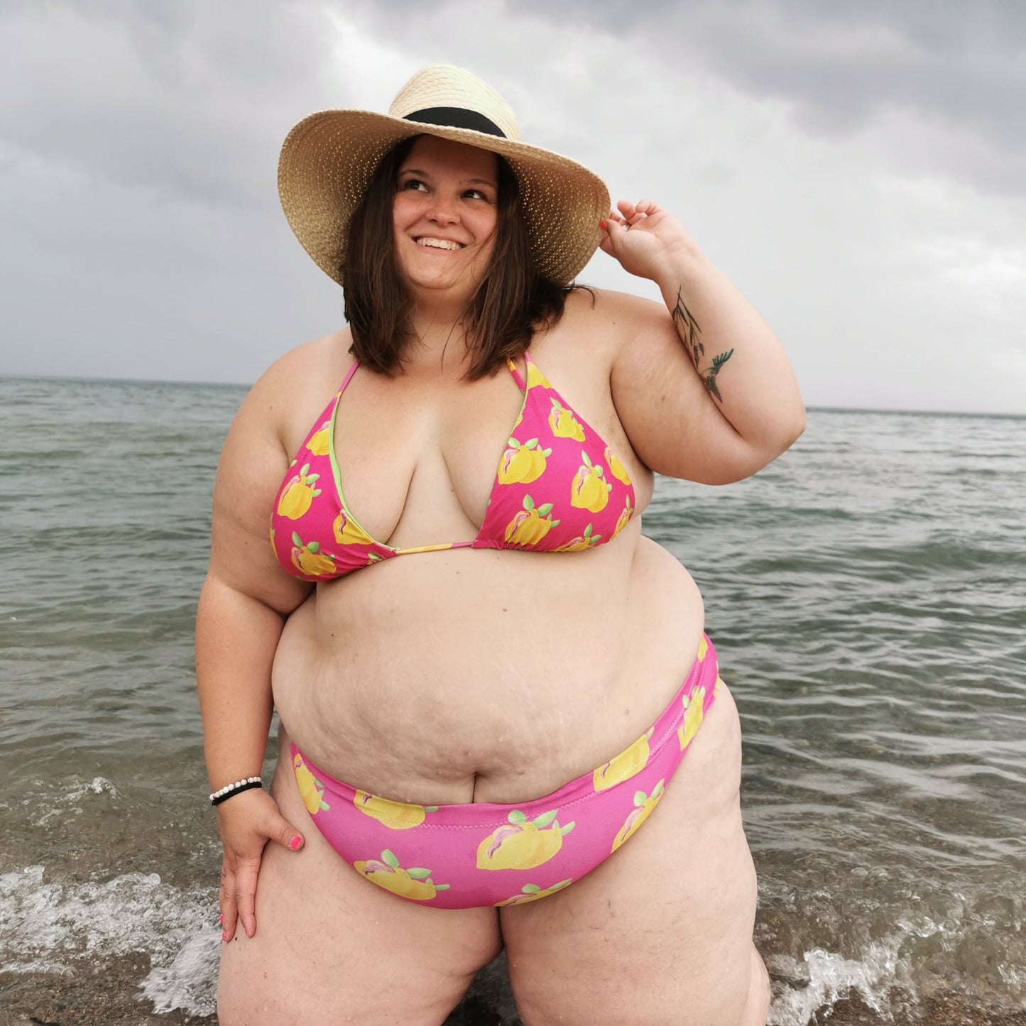 "Sour Puss" Lemon Vulva, pink- Recycled high-waisted bikini