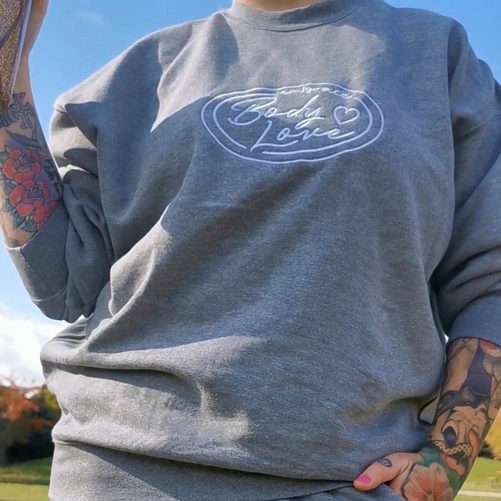 Embrace Body Love Logo Premium Sweatshirt- Embroidered, White logo