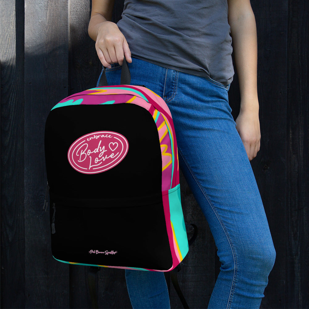 Embrace Body Love Logo Backpack- Black/Pink