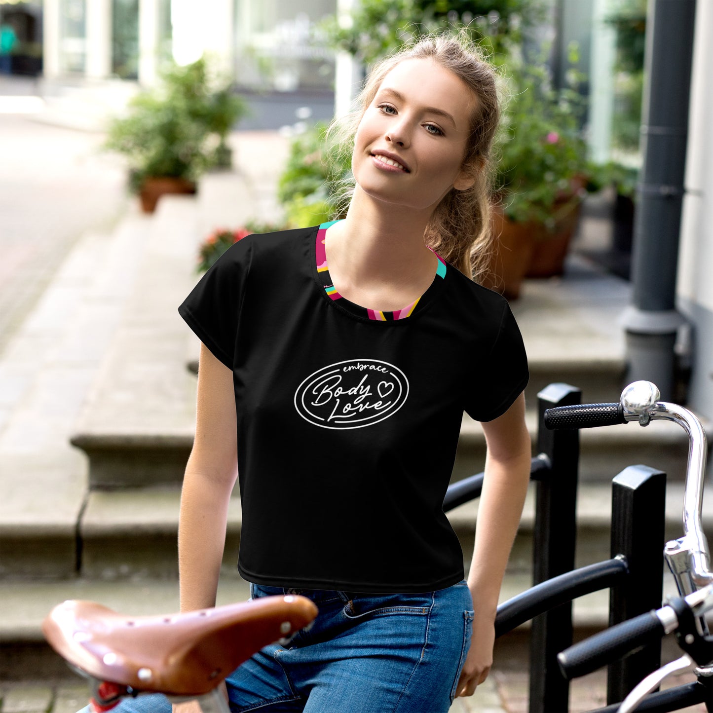Embrace Body Love Logo, Crop T-shirt- White Logo