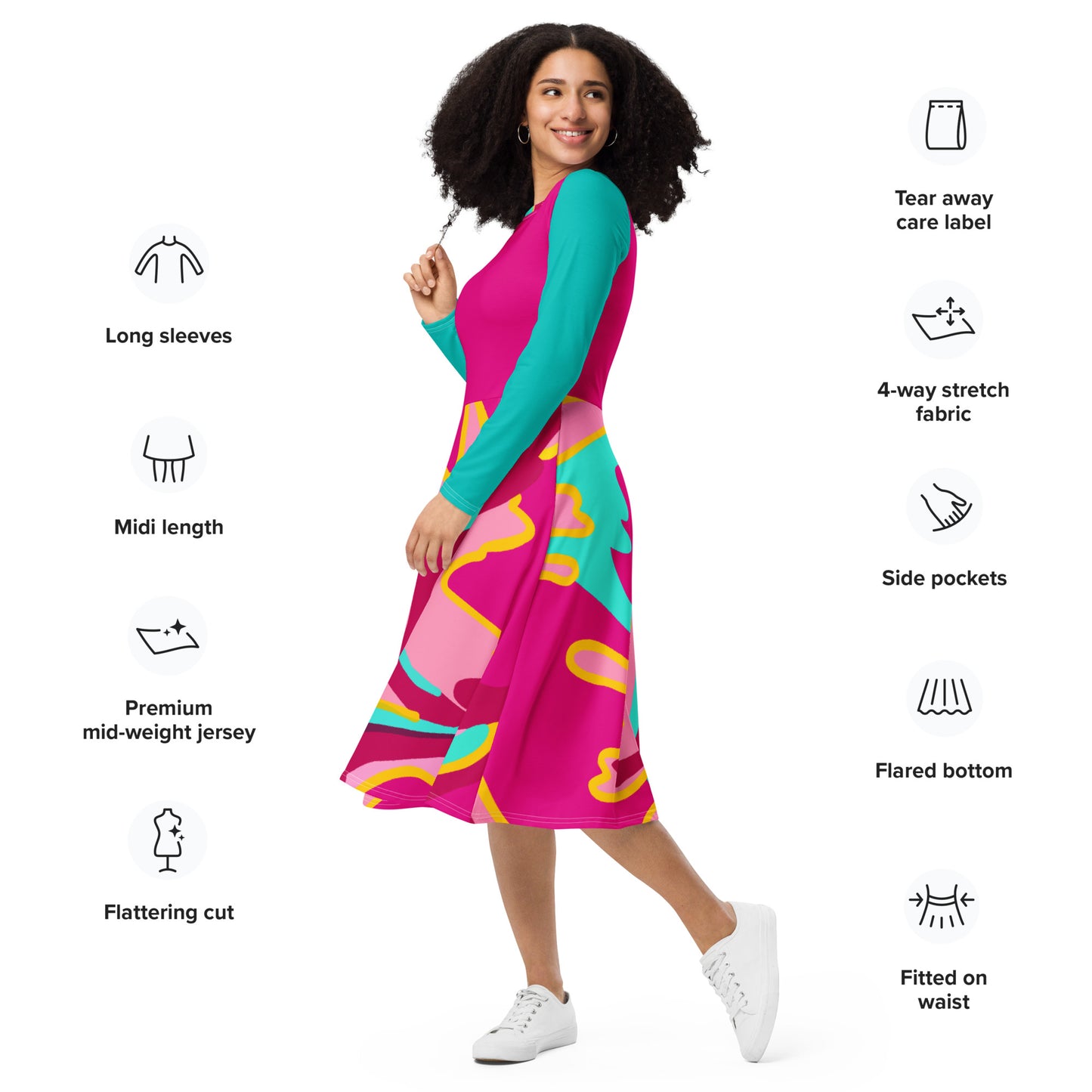Embrace Body Love Dress, Midi, Long Sleeve with Pockets