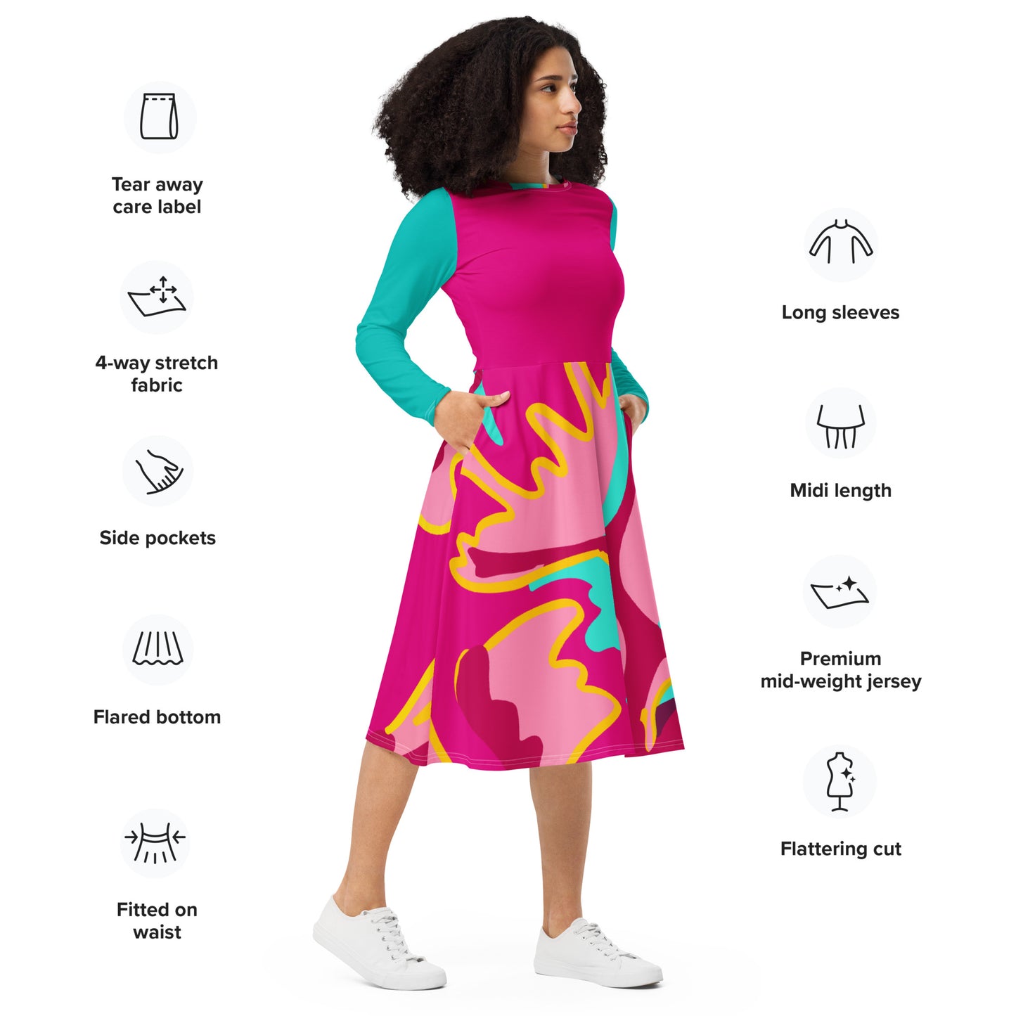 Embrace Body Love Dress, Midi, Long Sleeve with Pockets