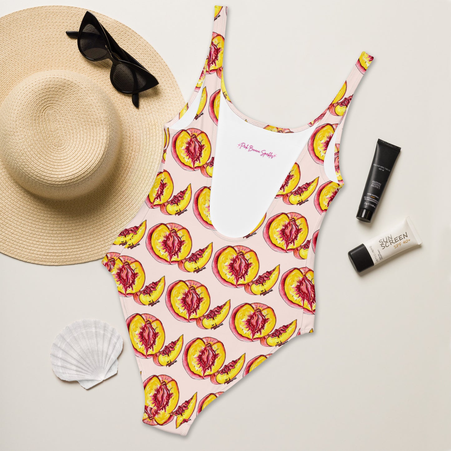 "Peachy Queen" Peach Vulva One-Piece Swimsuit