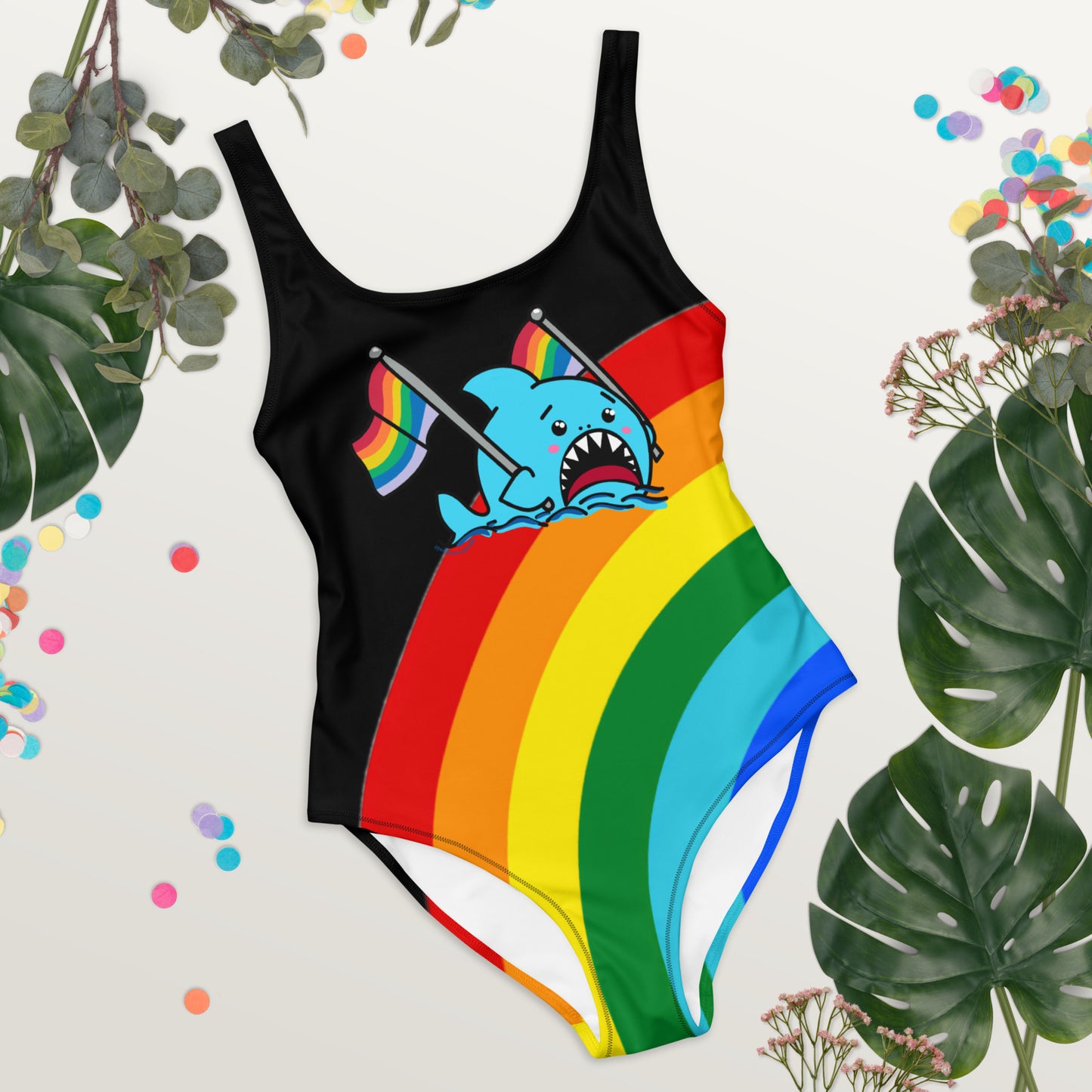 Anxious Shark Rainbow Pride Flag- One-Piece Swimsuit