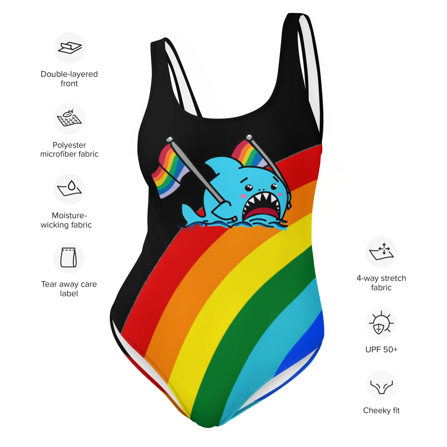 Anxious Shark Rainbow Pride Flag- One-Piece Swimsuit