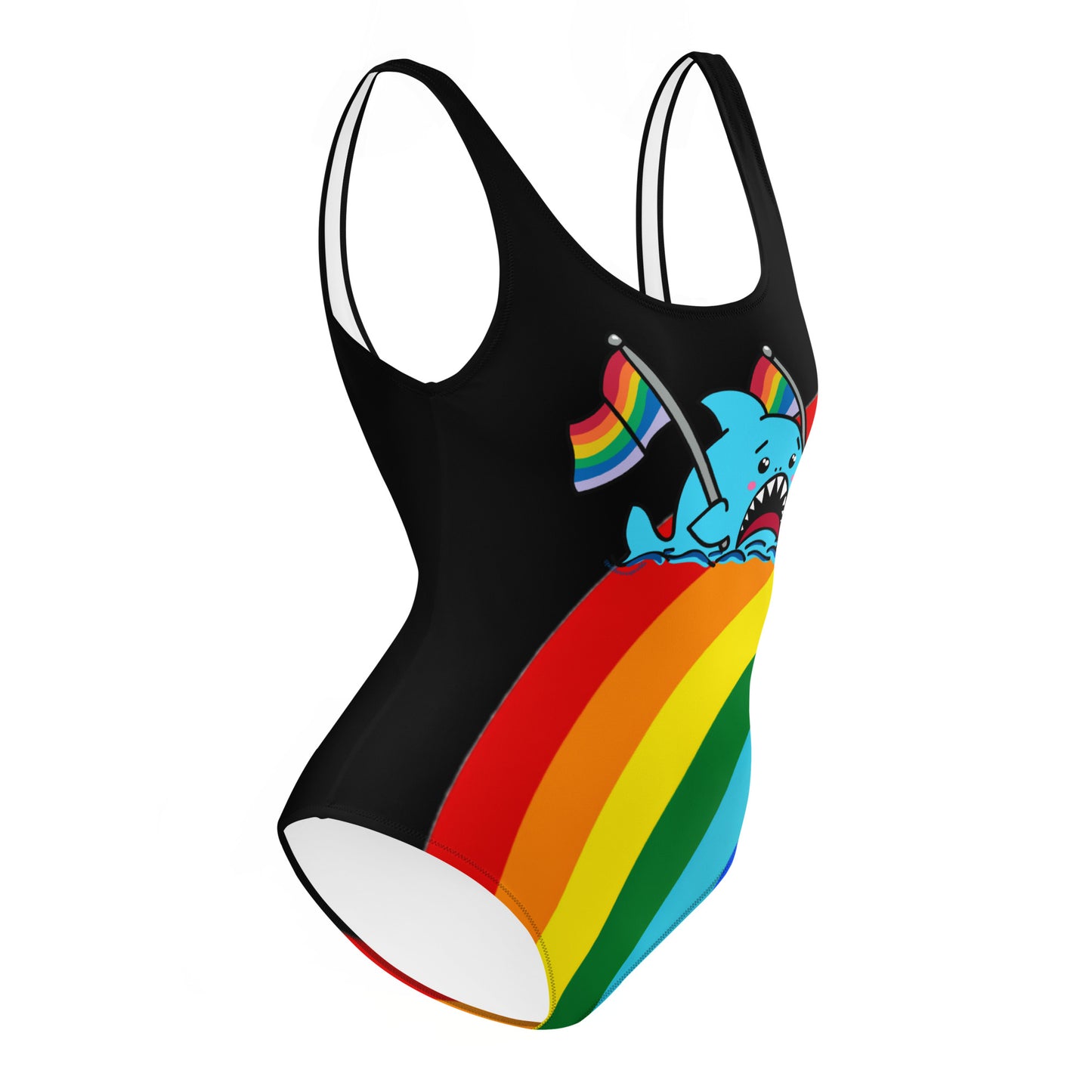 Anxious Shark Rainbow Pride Flag- One-Piece Swimsuit
