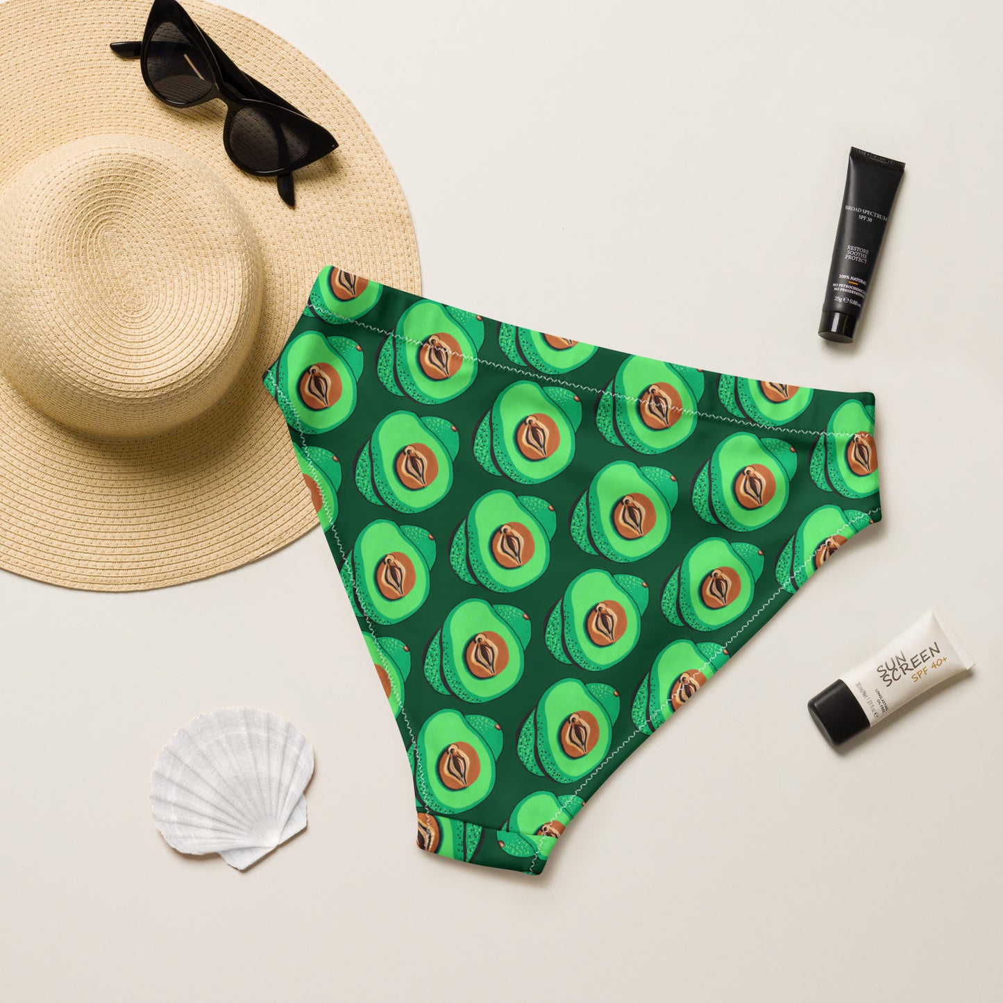 Avocado Vulva High-waisted bikini bottom Separates, Dark Green (Recycled)