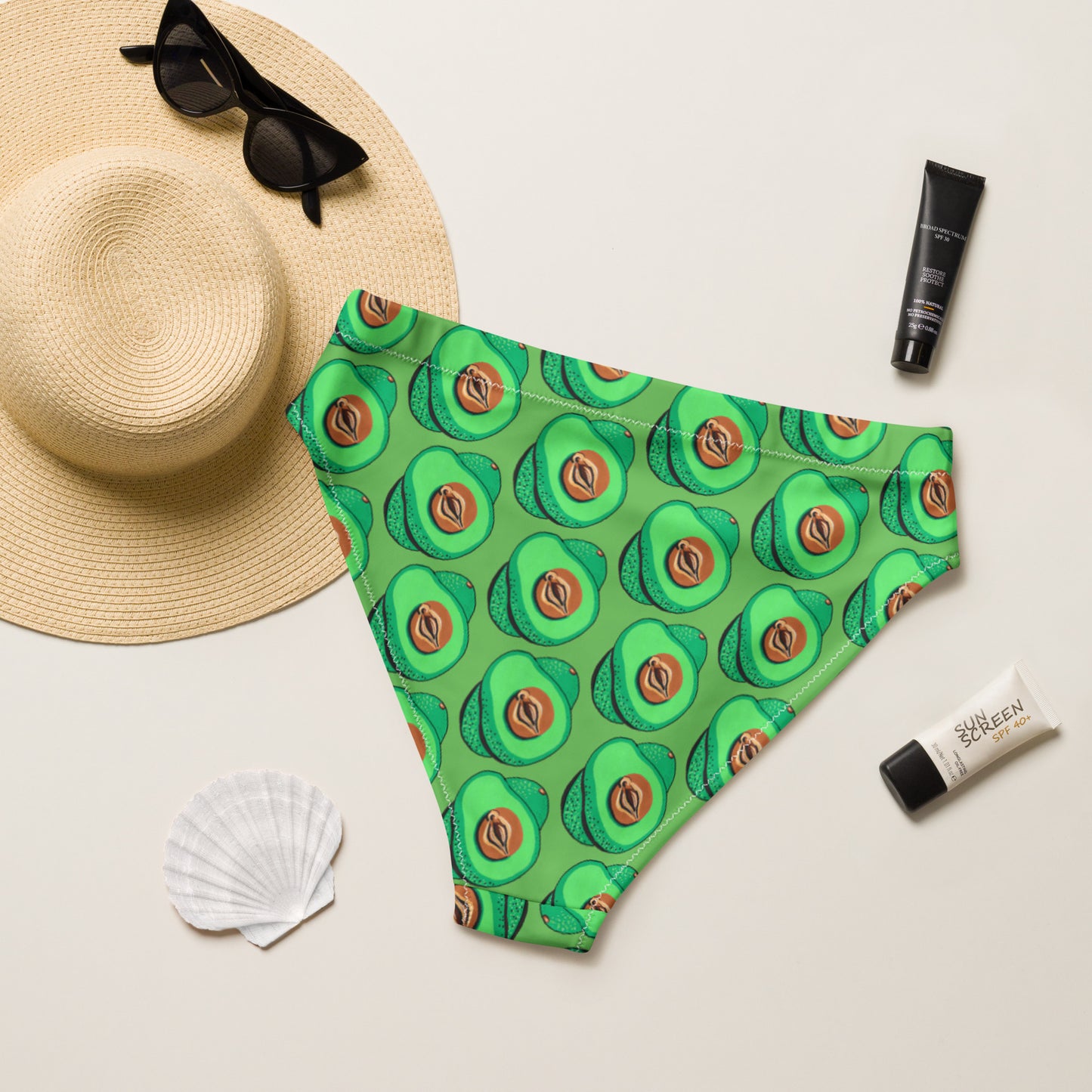 Avocado Vulva High-waisted Bikini Bottom Separates- Light Green (Recycled)