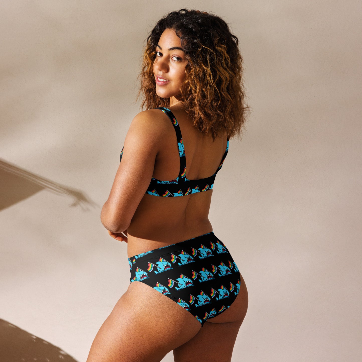 Anxious Shark Rainbow Pride Flag- High-Waisted Bikini
