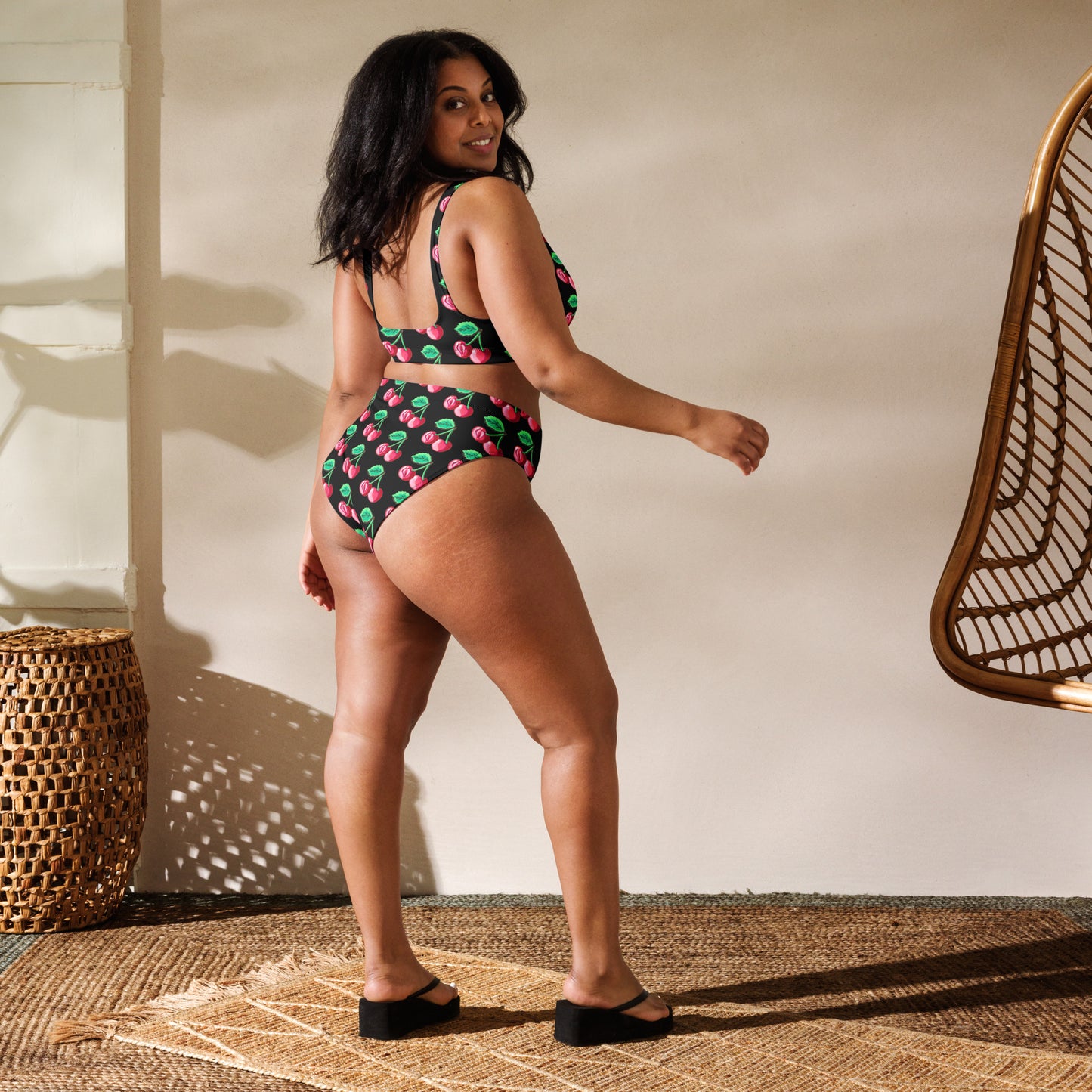 "Cherry on Top" Cherry Vulva- High-waisted Bikini, Black (Recycled)