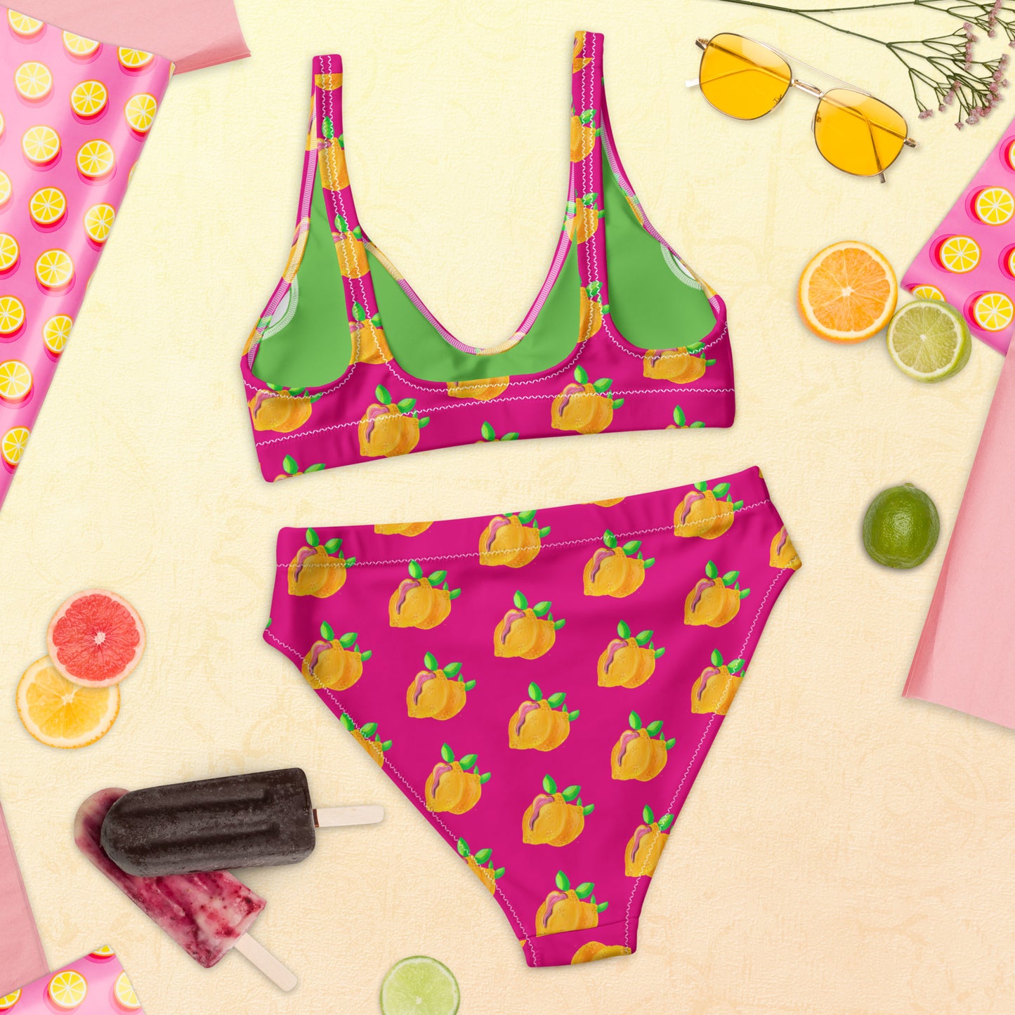 "Sour Puss" Lemon Vulva, pink- Recycled high-waisted bikini