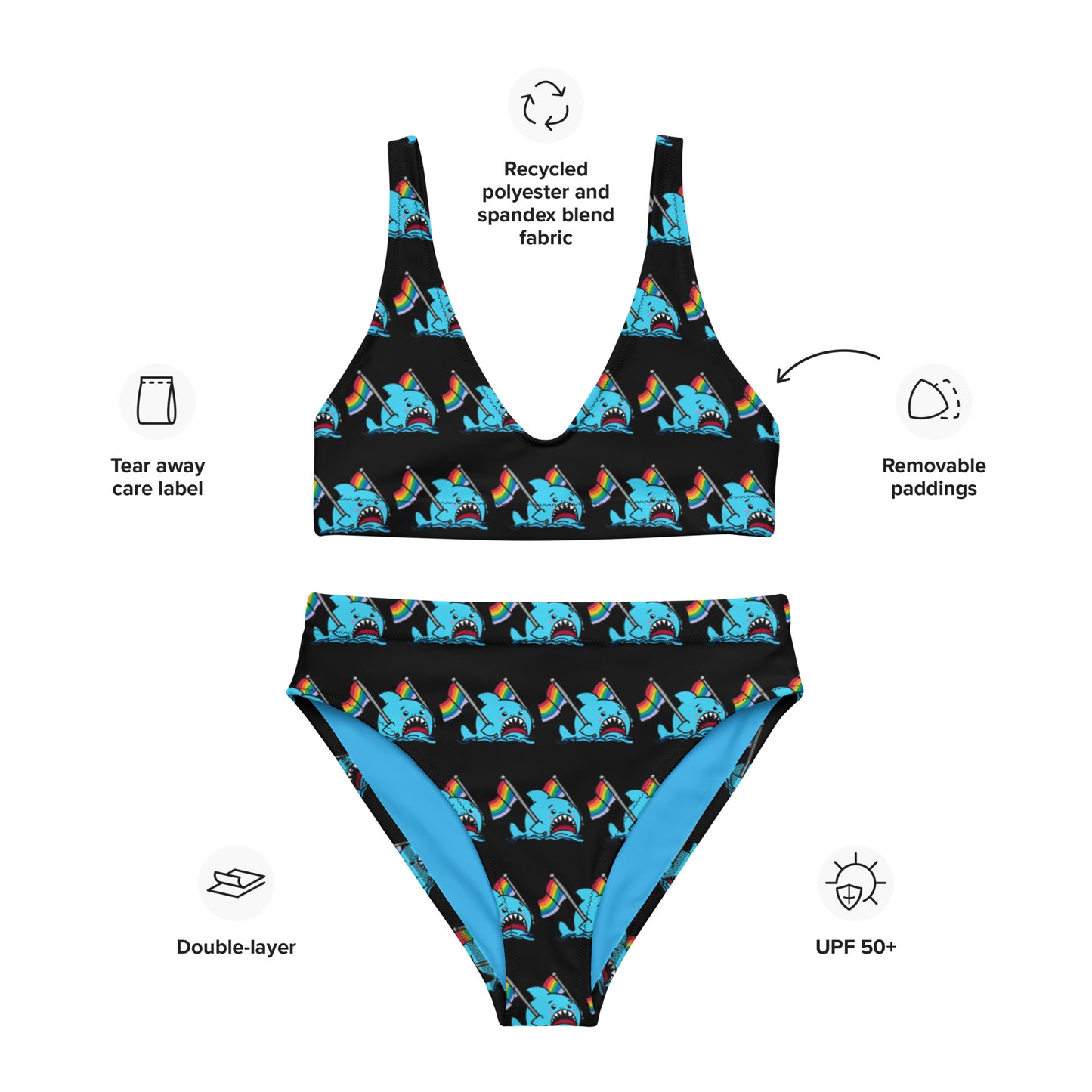 Anxious Shark Rainbow Pride Flag- High-Waisted Bikini