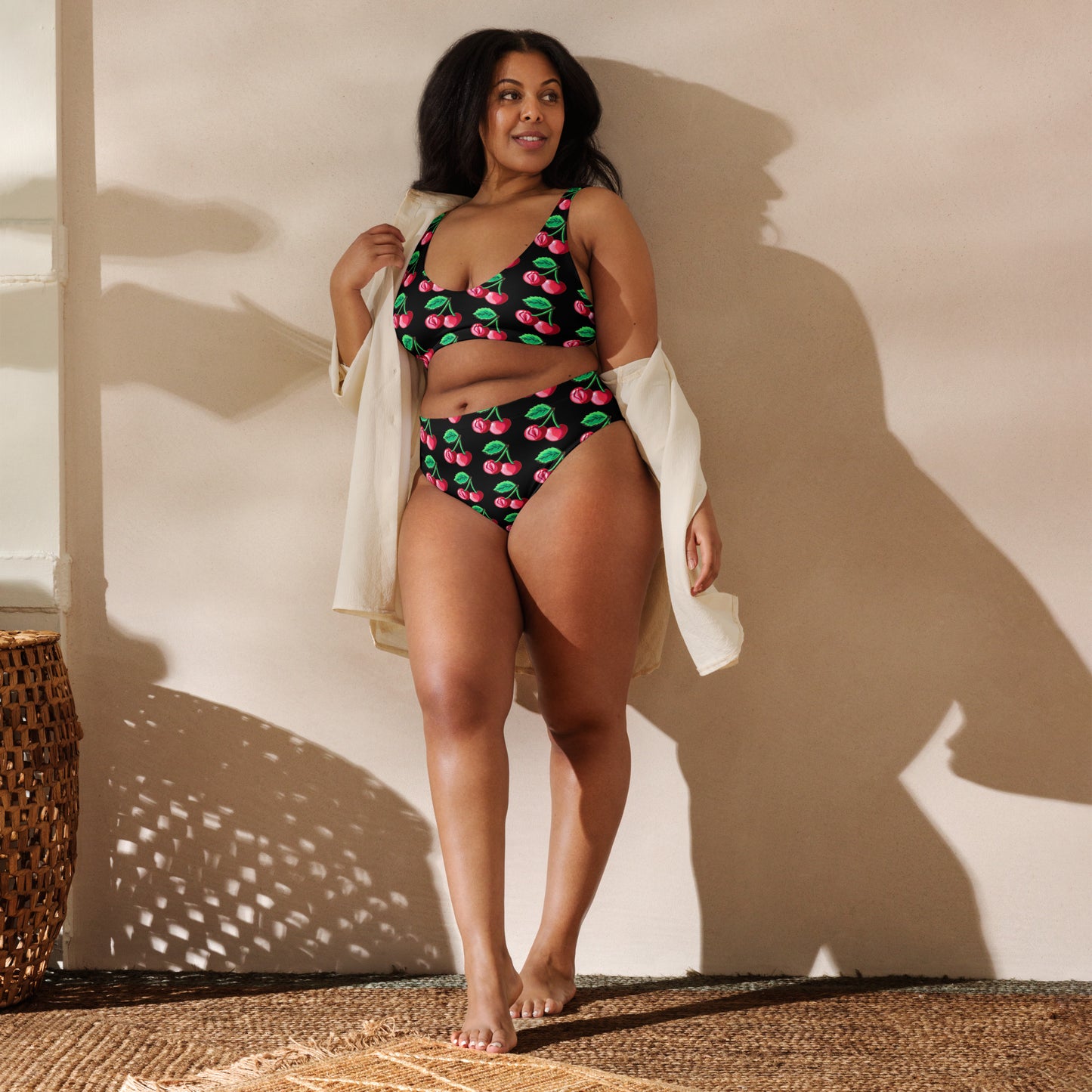 "Cherry on Top" Cherry Vulva- High-waisted Bikini, Black (Recycled)