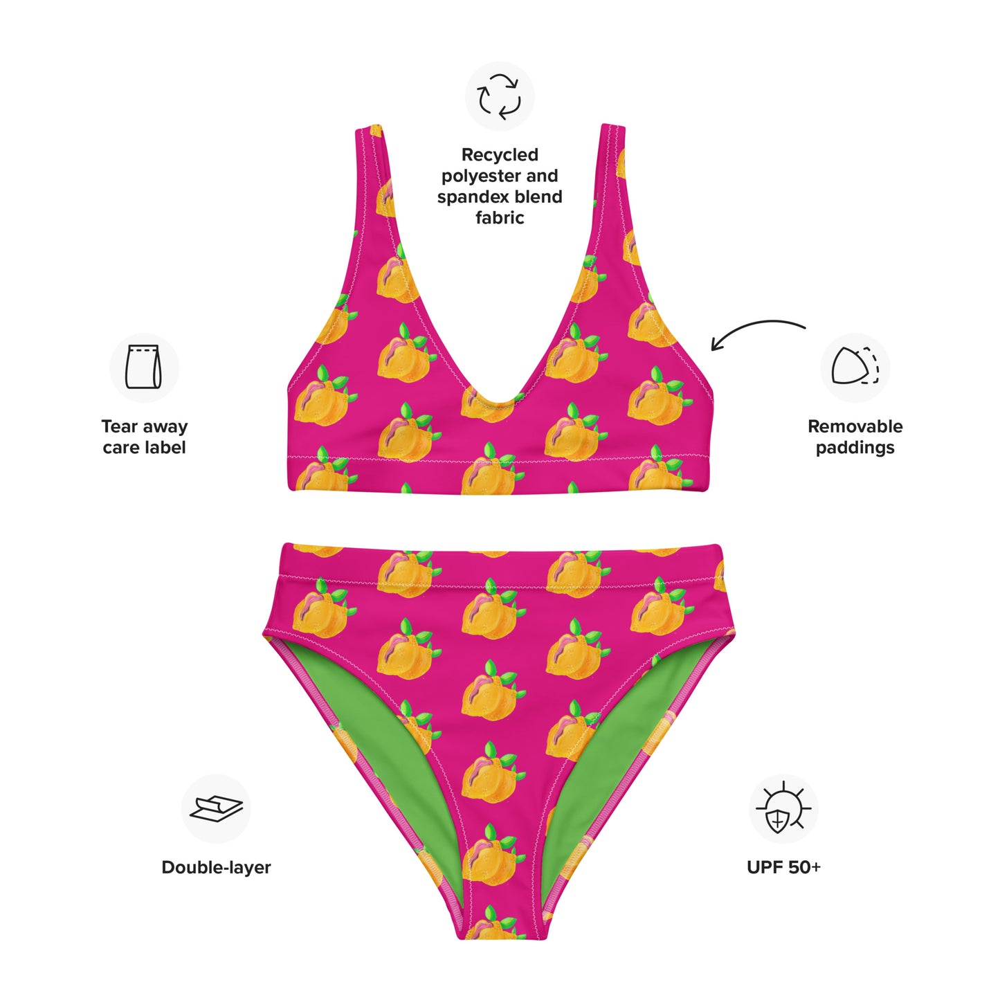 "Sour Puss" Lemon Vulva, pink- Recycled high-waisted bikini