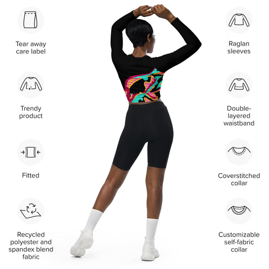 Body Love "New Classic" Long-sleeve Crop Top- Black Sleeves (recycled)
