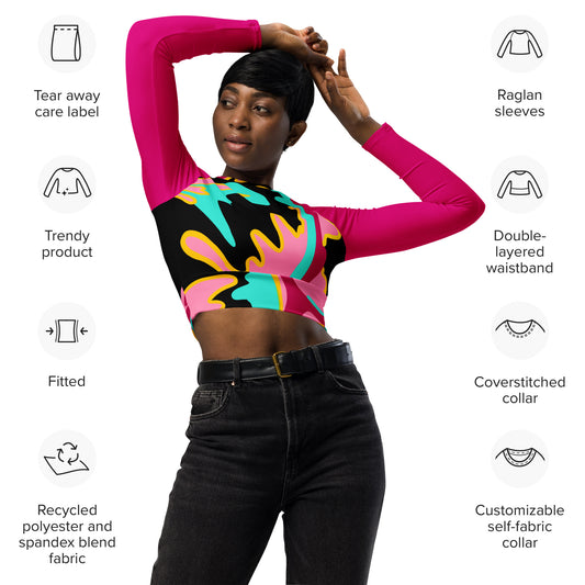 Body Love "New Classic" Long-sleeve Crop Top-  Pink Sleeves (recycled)