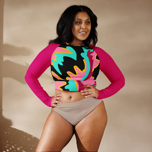 Body Love "New Classic" Long-sleeve Crop Top-  Pink Sleeves (recycled)