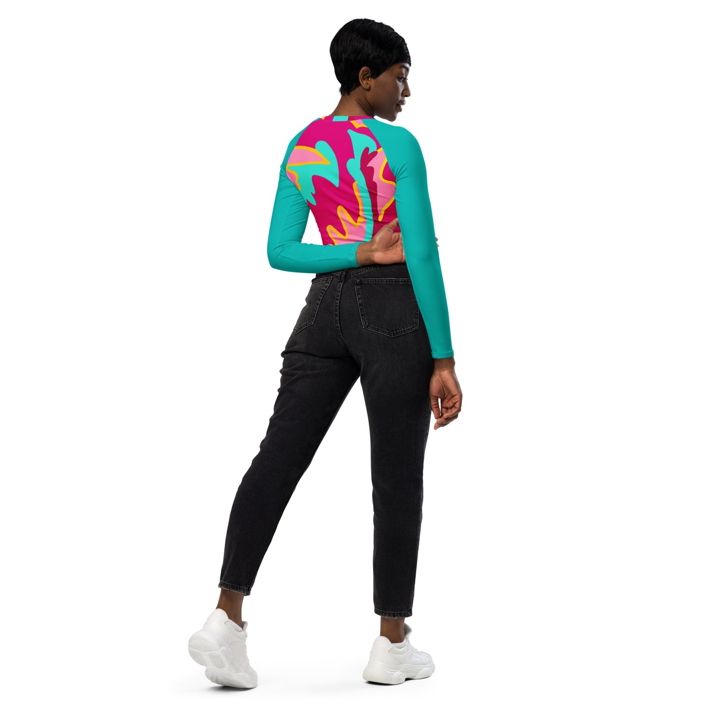 Embrace Body Love, Long-sleeve Crop Top- Full pattern (recycled)
