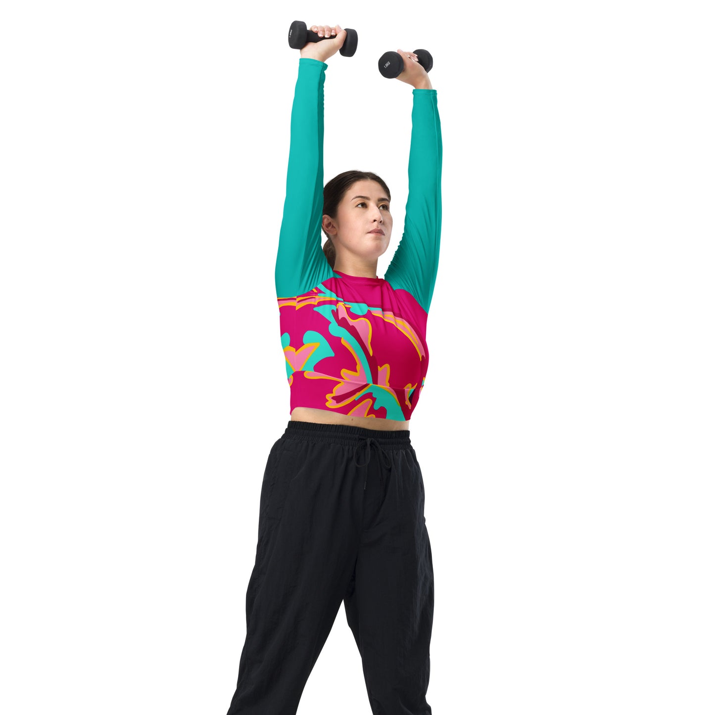 Embrace Body Love, Long-sleeve Crop Top- Hot Pink (recycled)