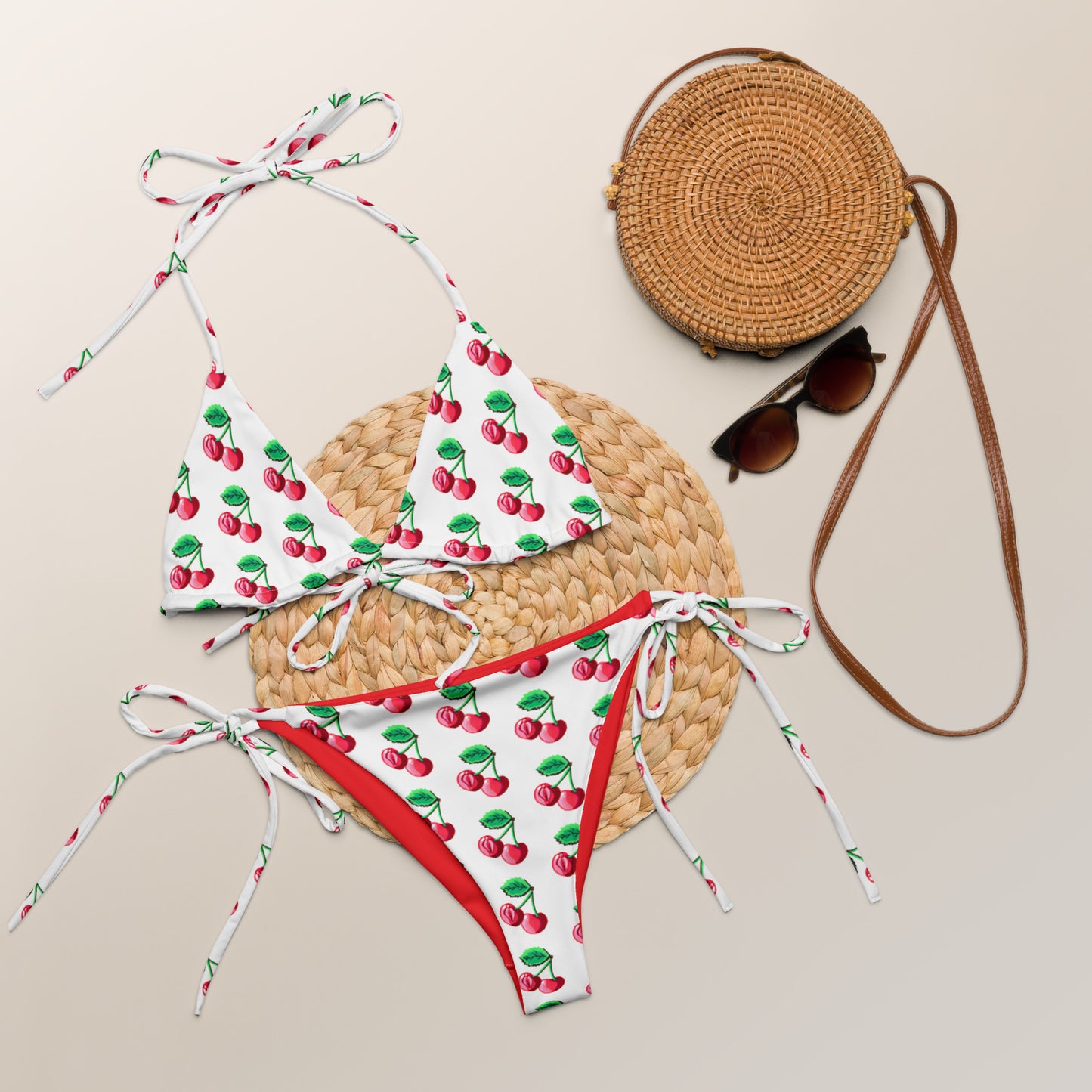 "Cherry on Top" String bikini, White (Recycled)