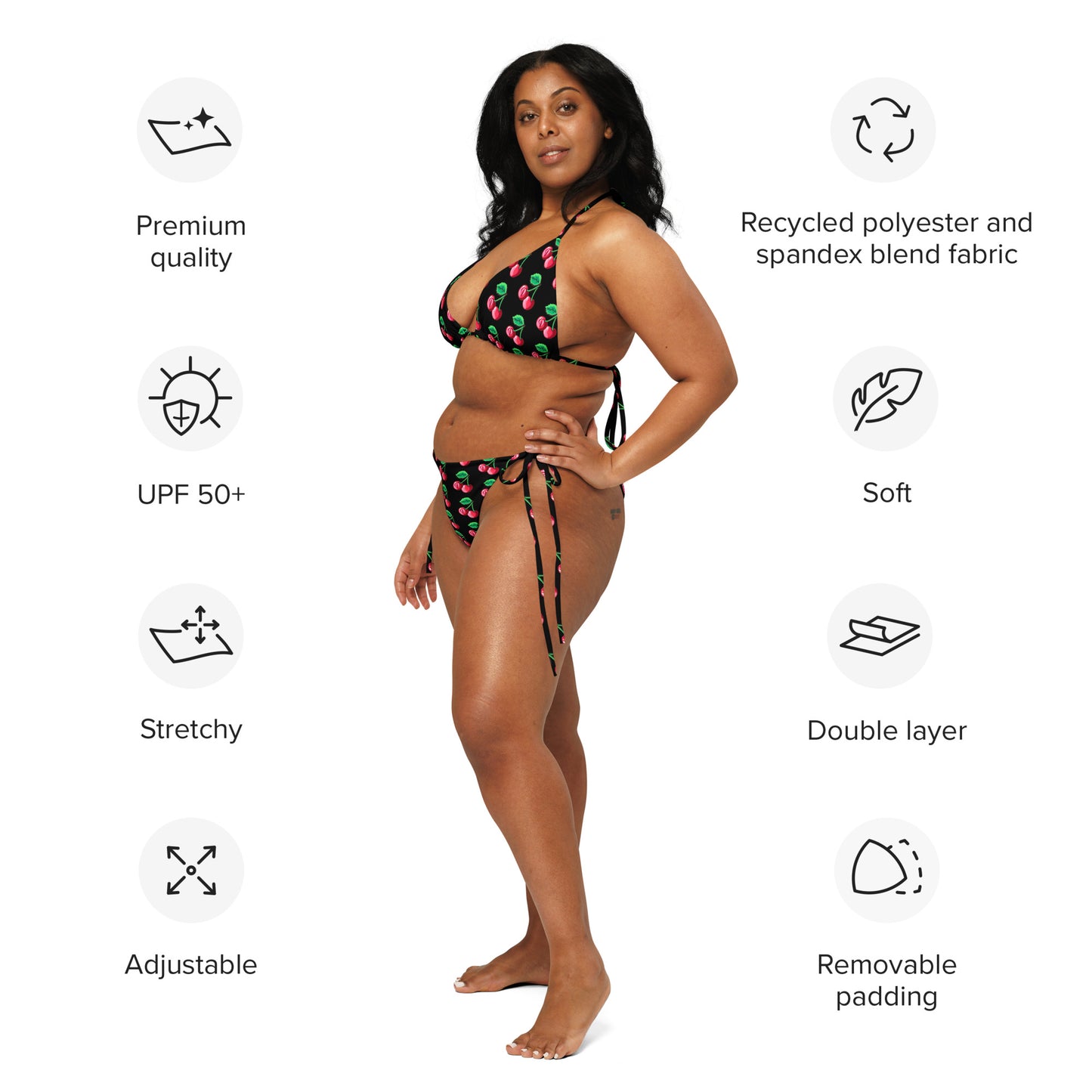 "Cherry on Top" Cherry Vulva- String bikini, Black (Recycled)
