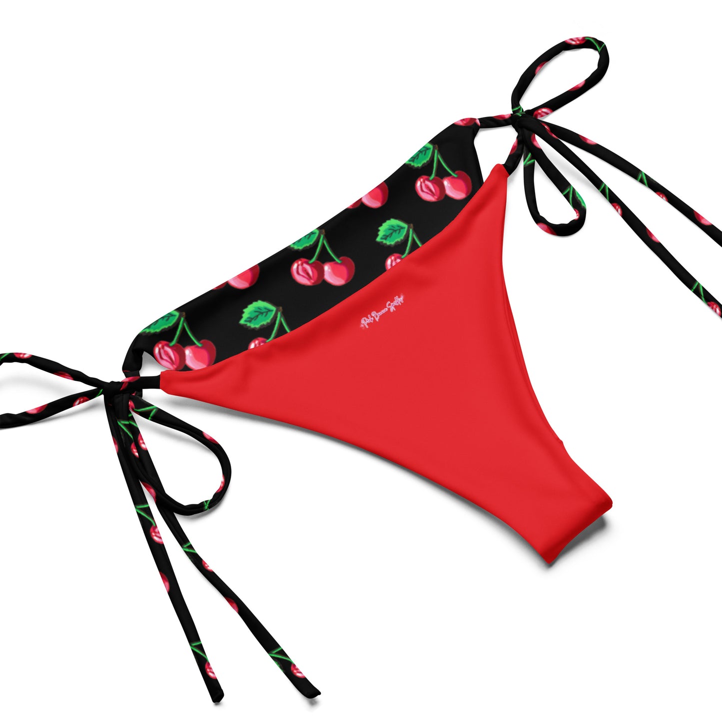 "Cherry on Top" Cherry Vulva- String bikini, Black (Recycled)