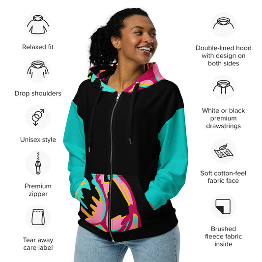 Body Love "New Classic" Zip hoodie- Genderless, Teal Sleeves (Recycled)