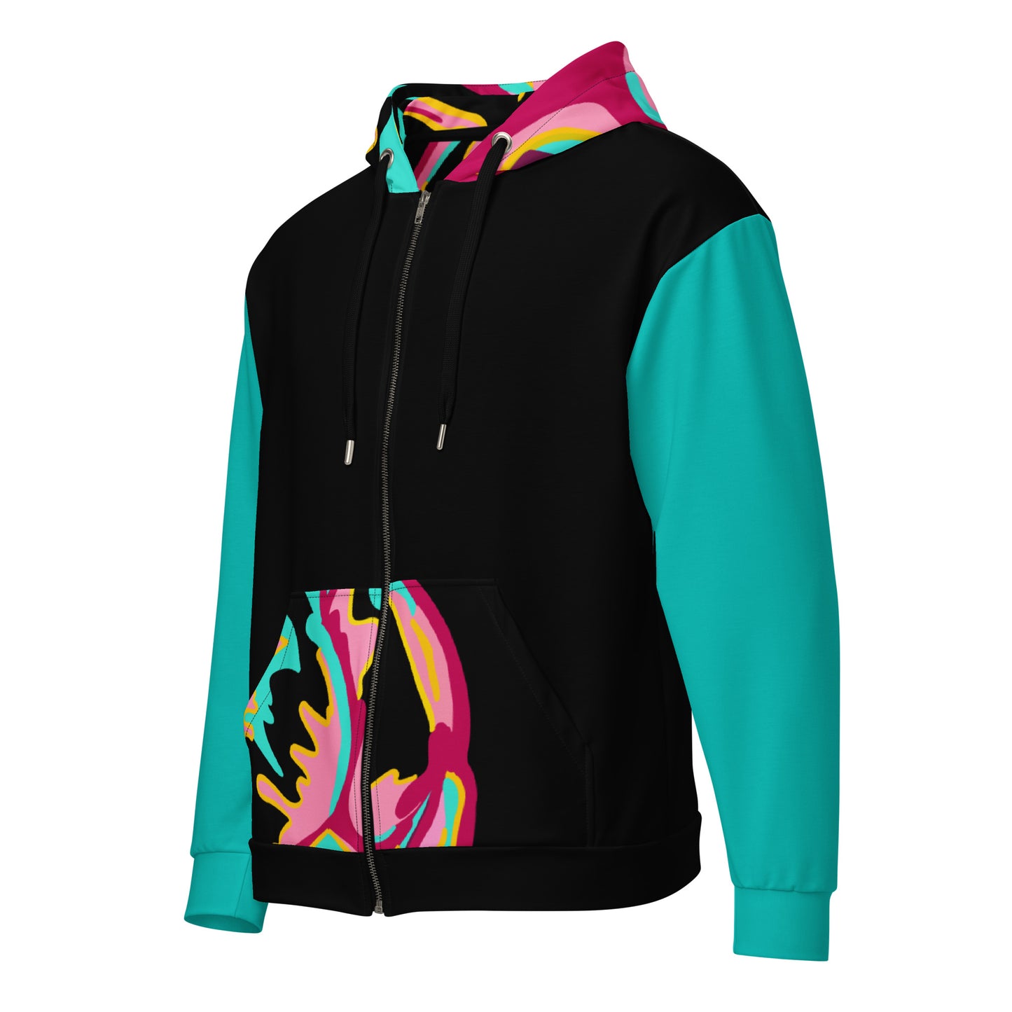 Body Love "New Classic" Zip hoodie- Genderless, Teal Sleeves (Recycled)