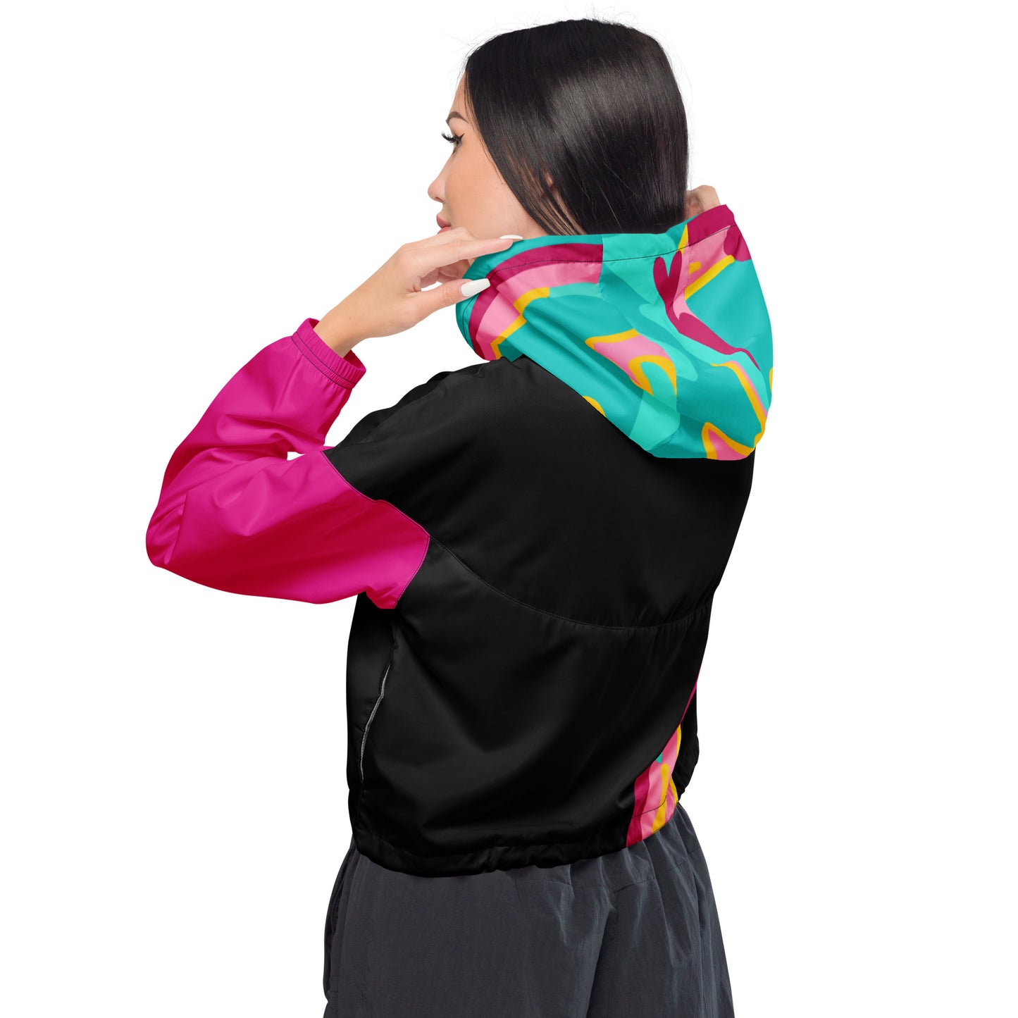 Body Love "New Classic" Cropped Windbreaker- Hot Pink Sleeves