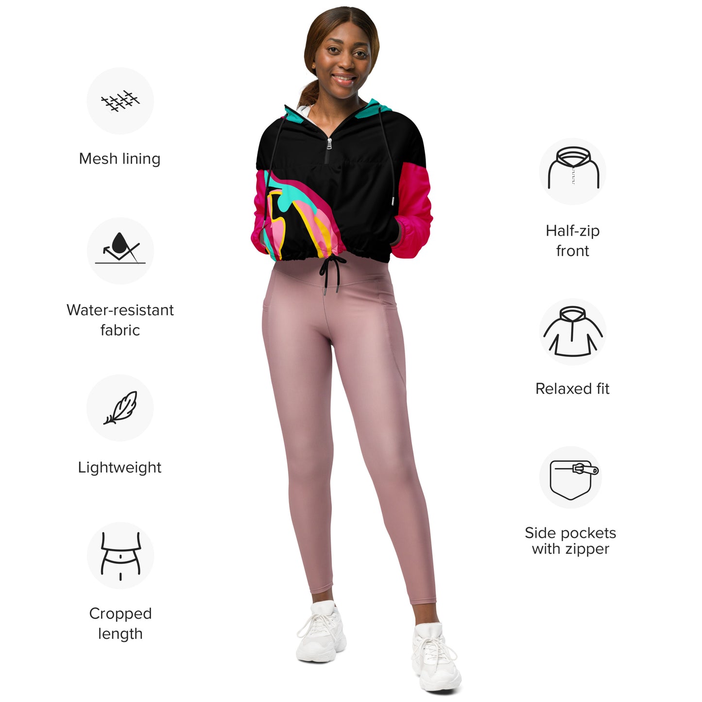 Body Love "New Classic" Cropped Windbreaker- Hot Pink Sleeves