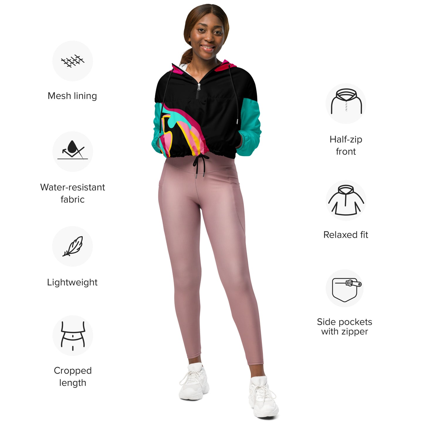 Body Love "New Classic" Cropped Windbreaker- Teal Sleeves