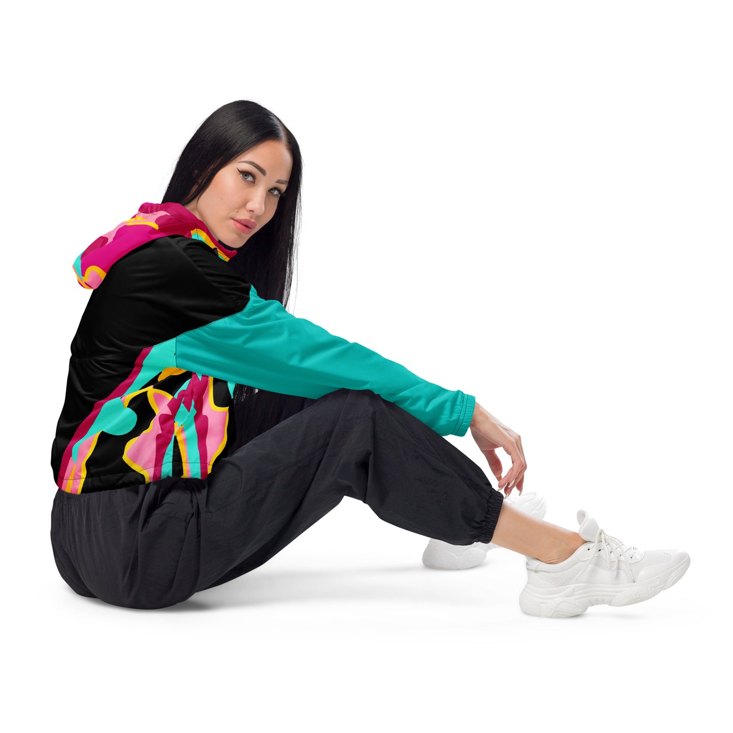 Body Love "New Classic" Cropped Windbreaker- Teal Sleeves