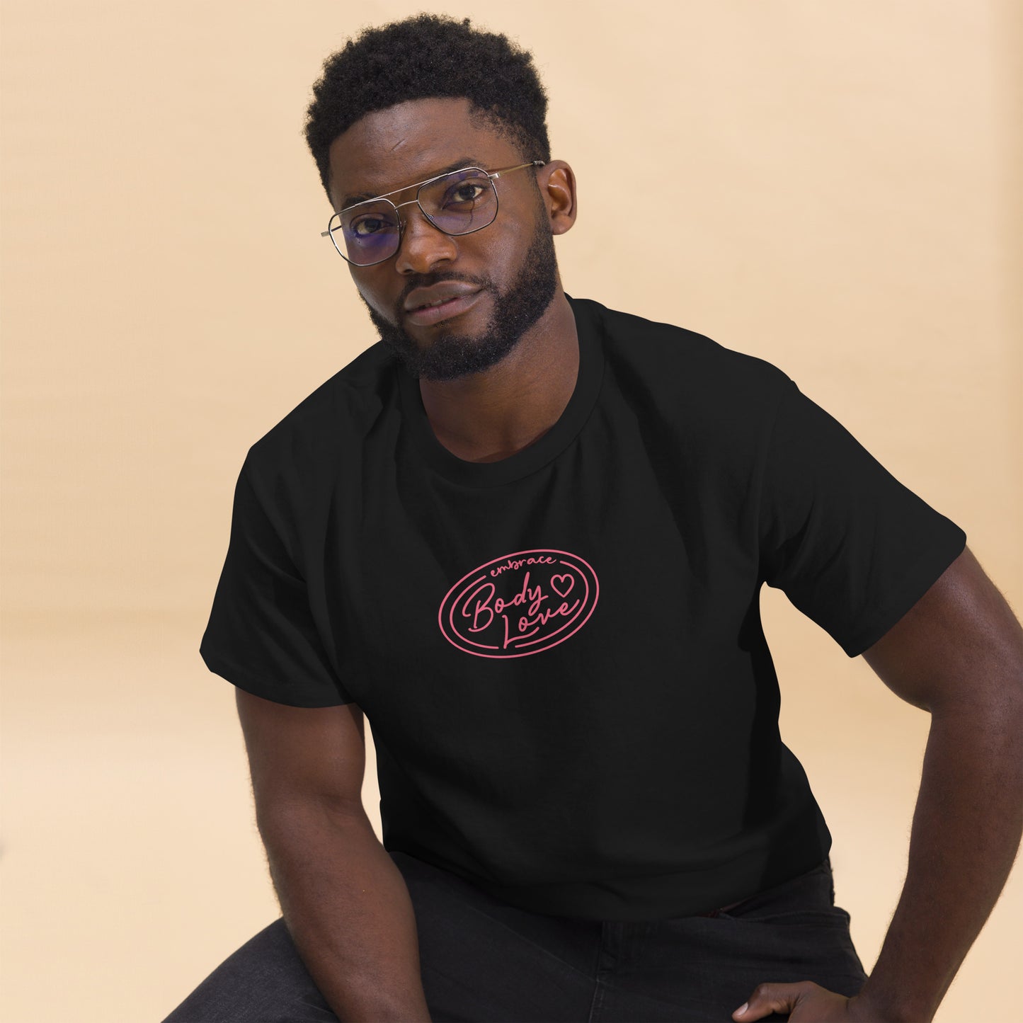 Embrace Body Love Logo, Classic T-shirt- Pink Logo (Masc Fit)