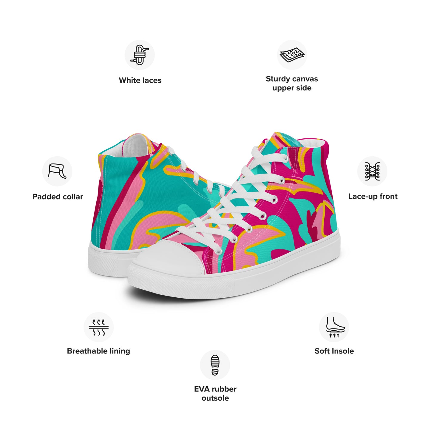 Embrace Body Love High Top Canvas Shoes- Split Colour, Hot Pink/Teal (Men's Sizing)
