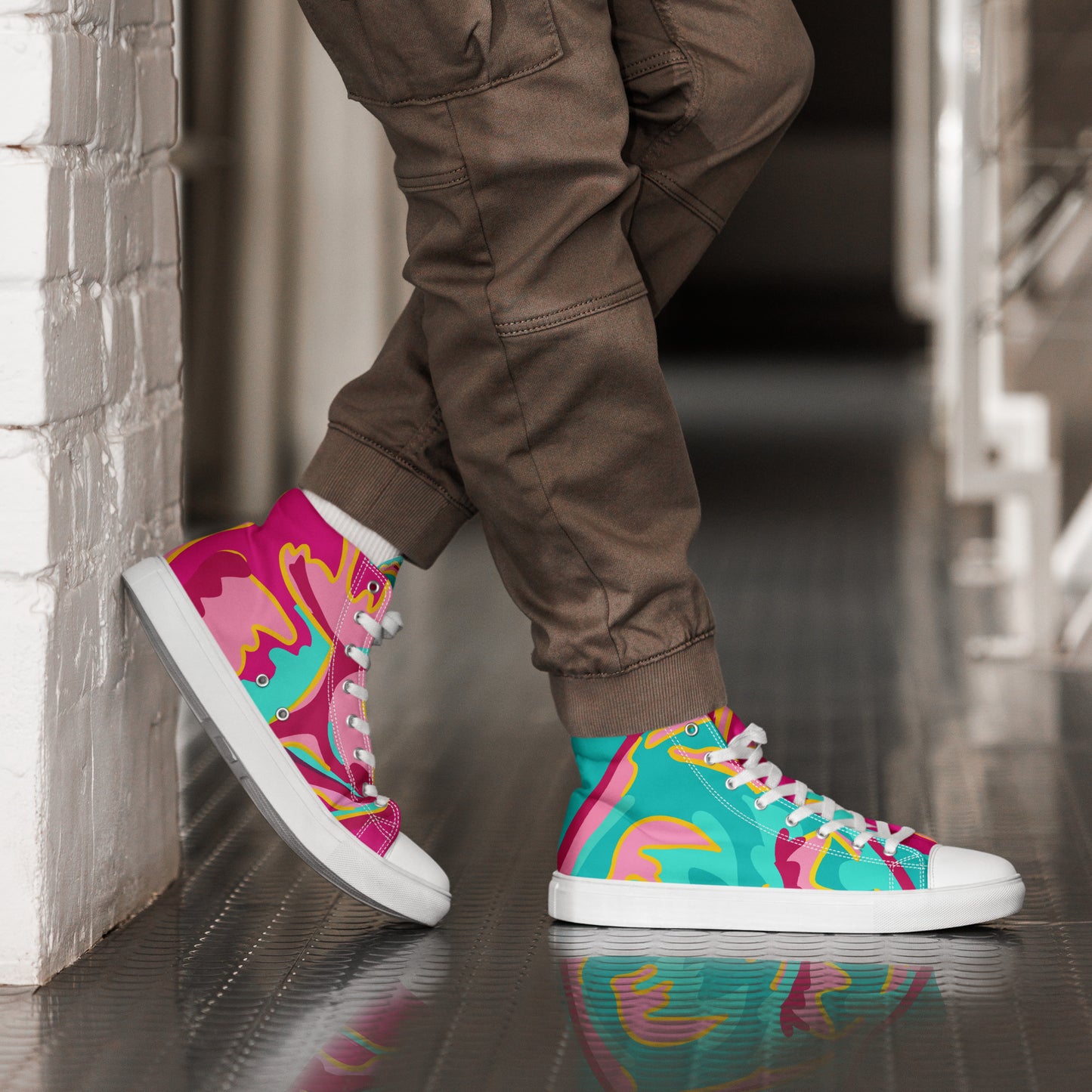 Embrace Body Love High Top Canvas Shoes- Split Colour, Hot Pink/Teal (Men's Sizing)