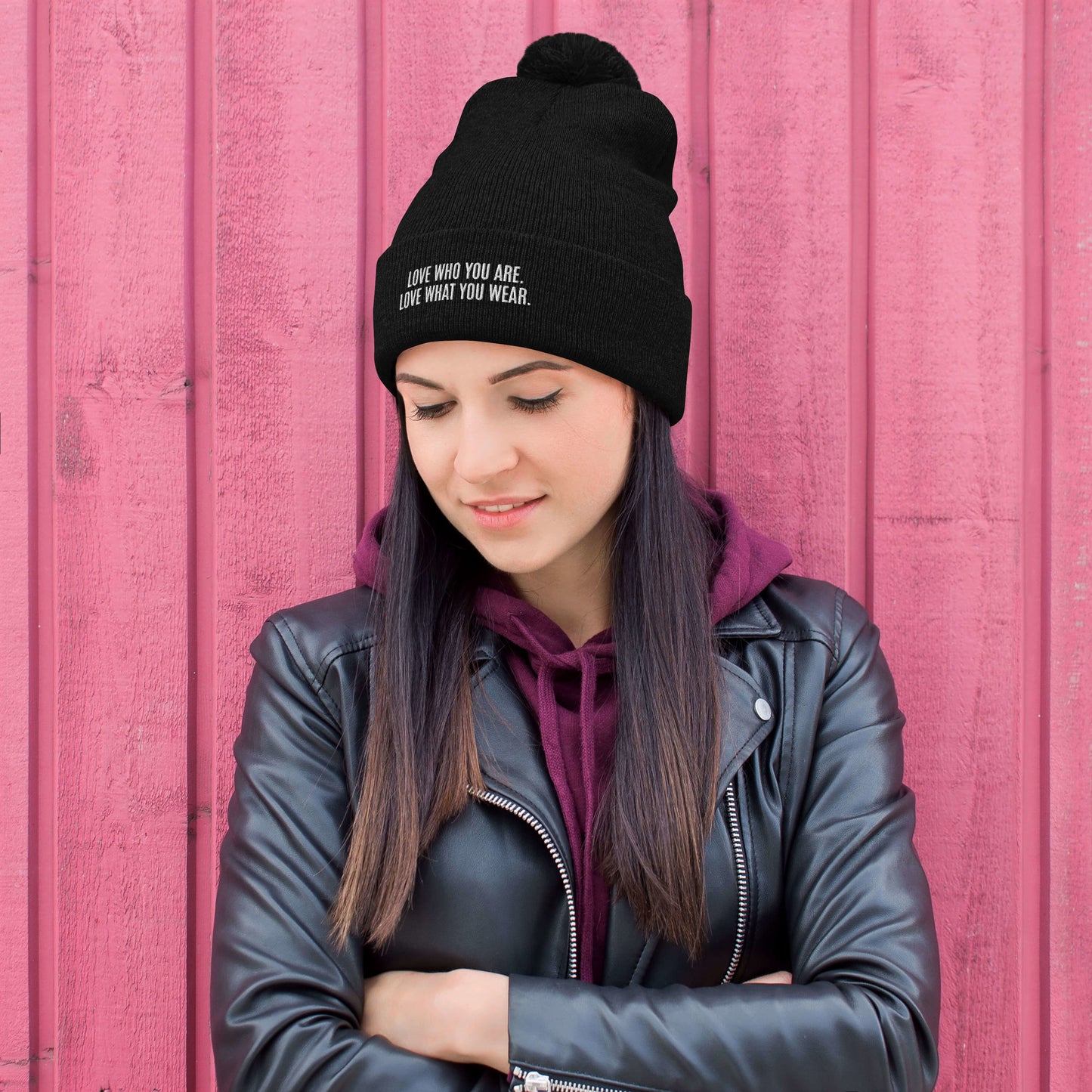 "Love Who You Are" Pom-Pom Beanie (Embrace Body Love)