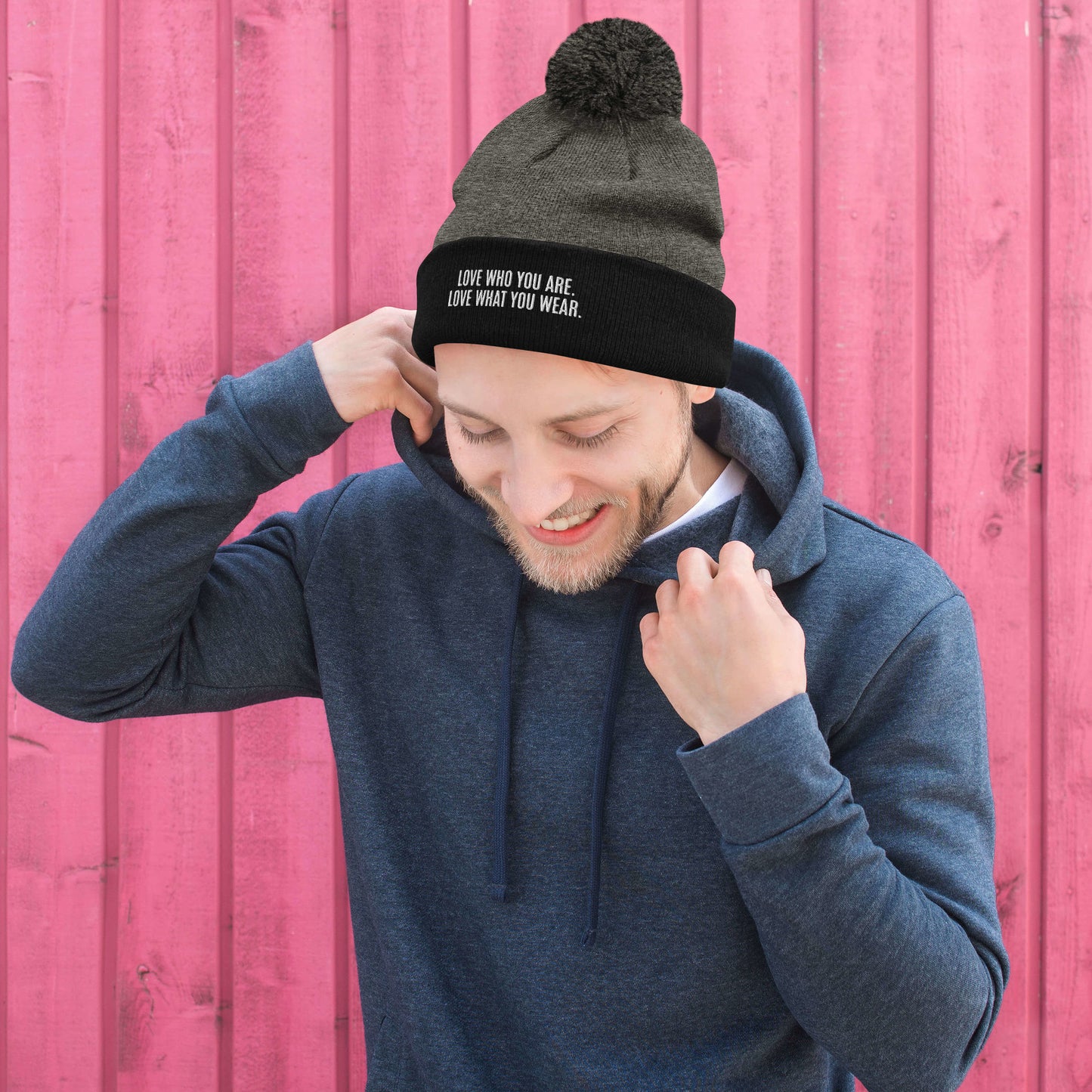 "Love Who You Are" Pom-Pom Beanie (Embrace Body Love)