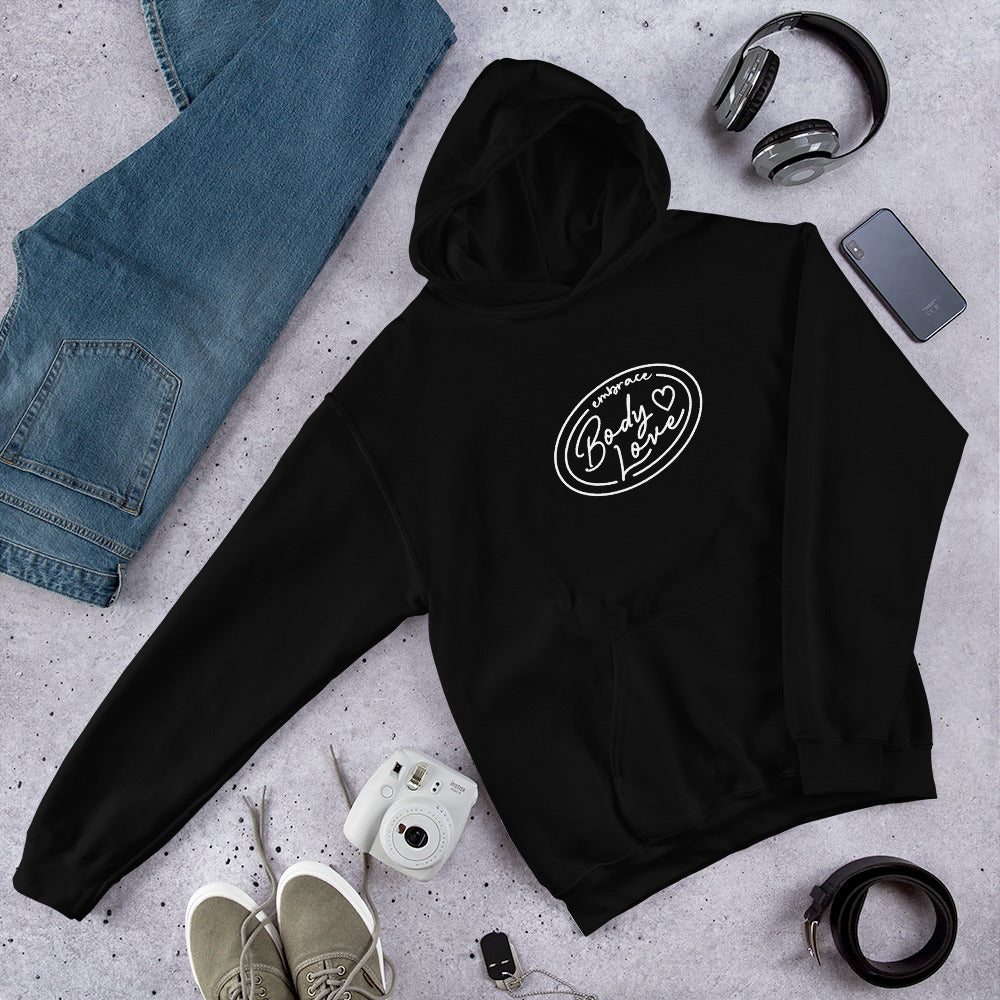 Embrace Body Love Logo, Hoodie- Genderless, White Logo