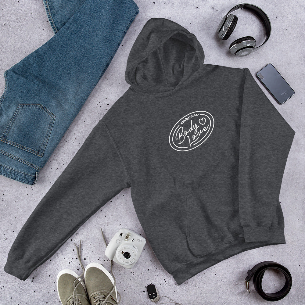 Embrace Body Love Logo, Hoodie- Genderless, White Logo