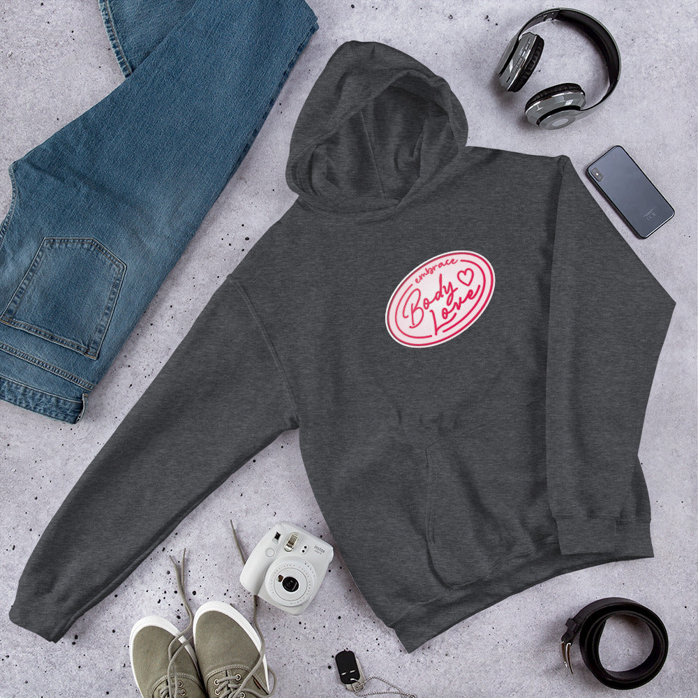 Embrace Body Love Logo, Hoodie- Genderless, Pink/White Logo
