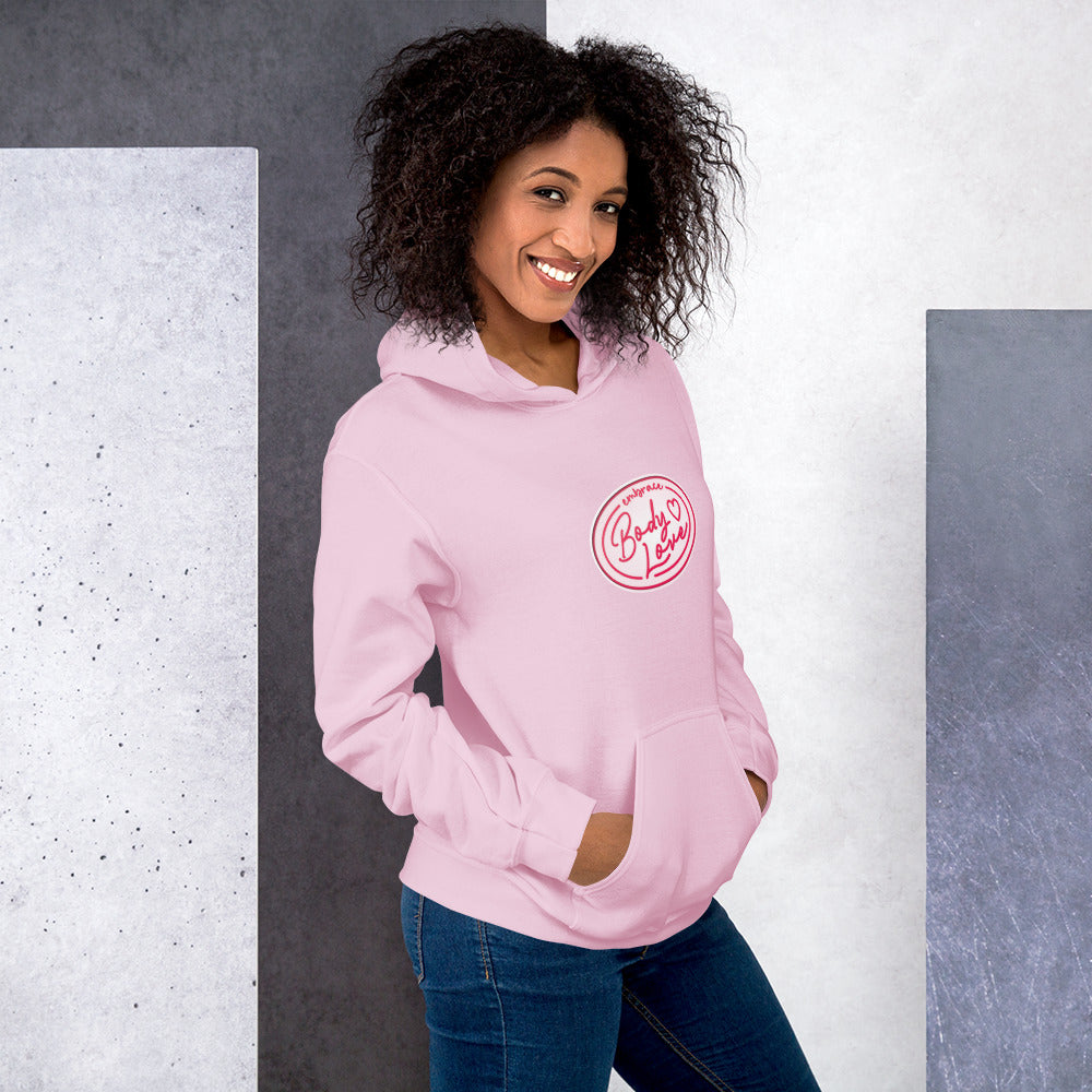 Embrace Body Love Logo, Hoodie- Genderless, Pink/White Logo