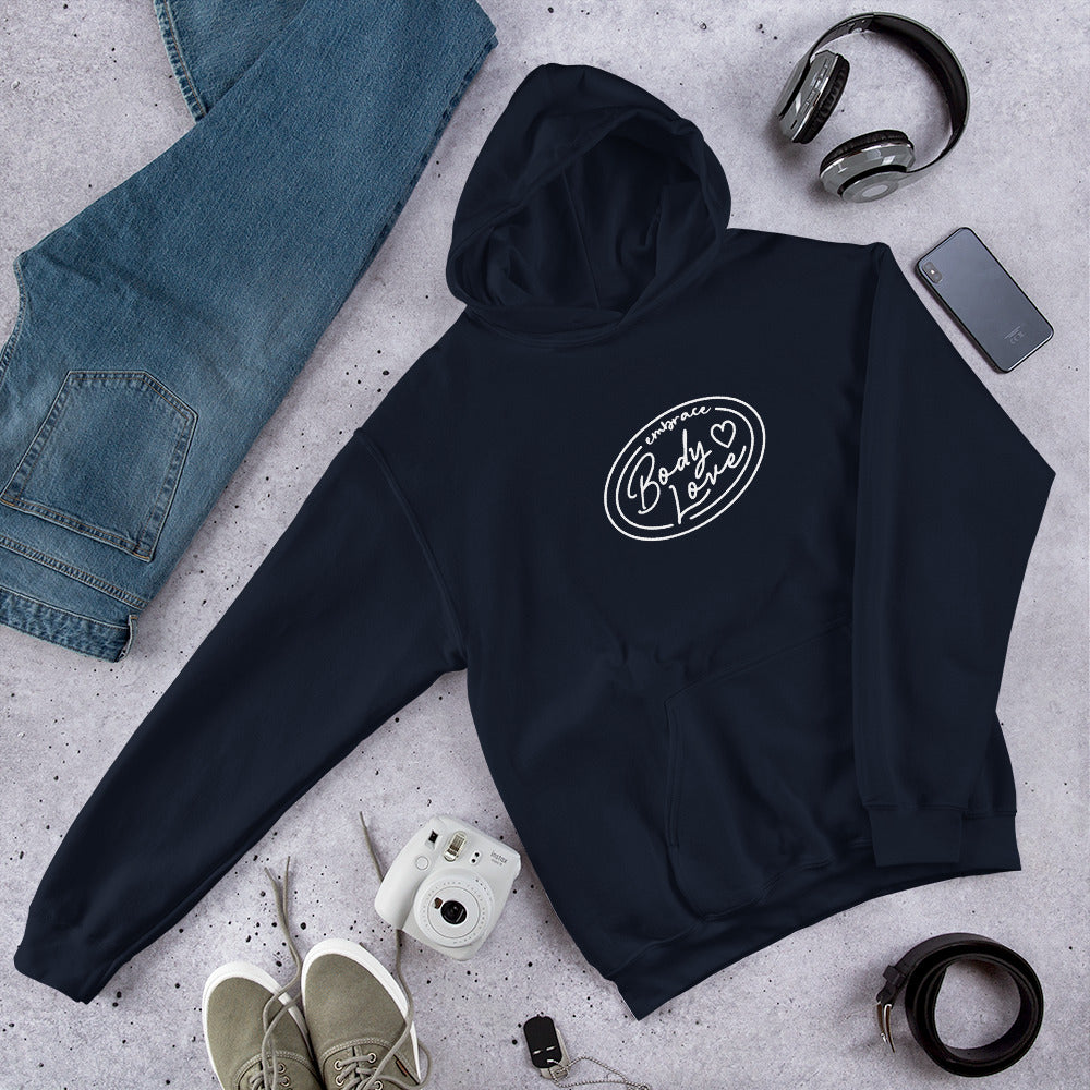 Embrace Body Love Logo, Hoodie- Genderless, White Logo
