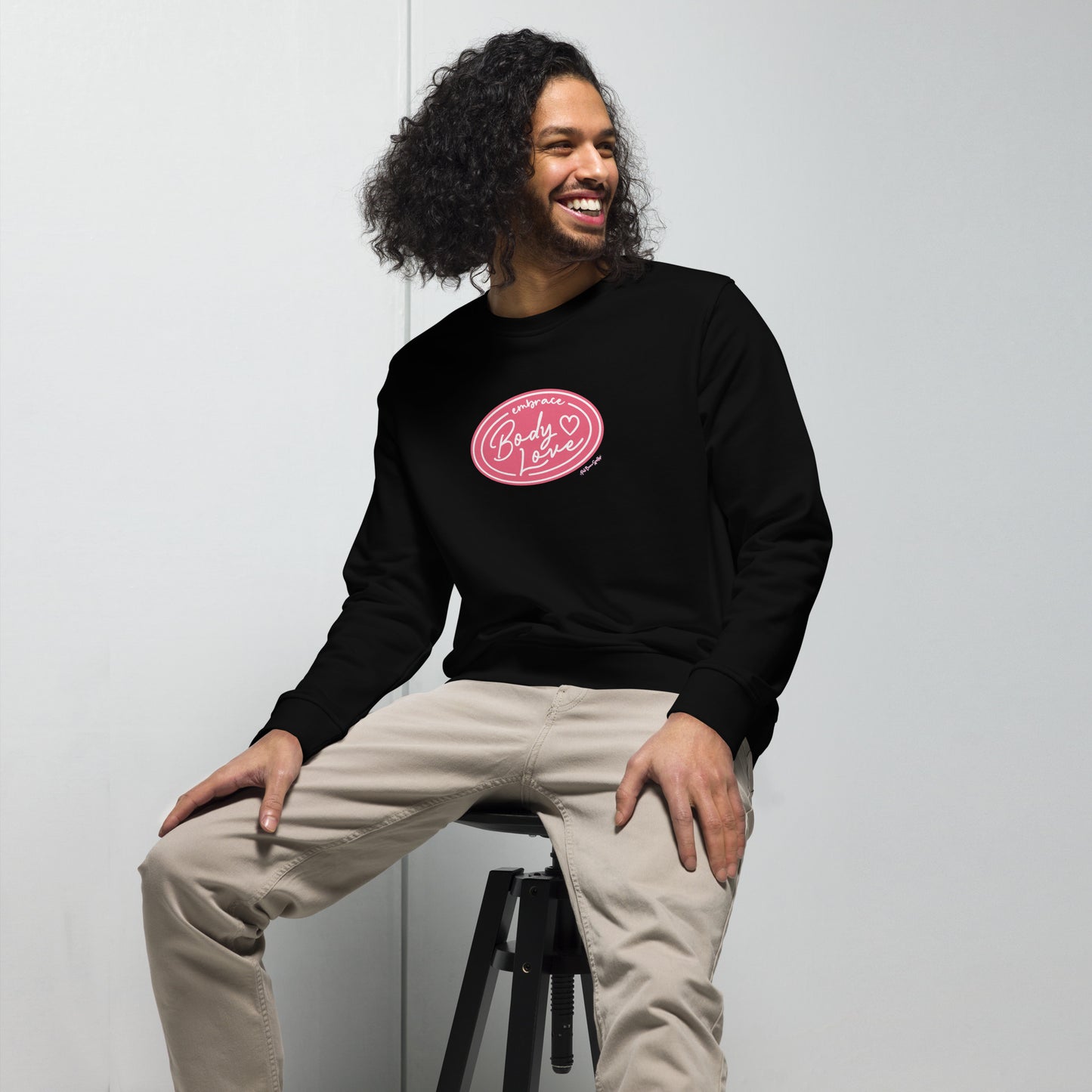 Embrace Body Love Logo, Organic Sweatshirt- Crewneck, Pink/White Logo (Recycled)